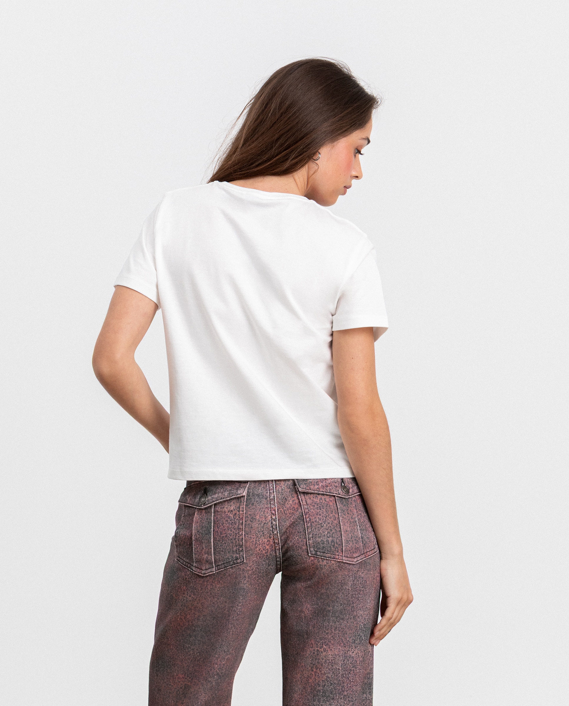 Camiseta manga corta de mujer con estrellas tachas - Noon - Blanco Blanco-2