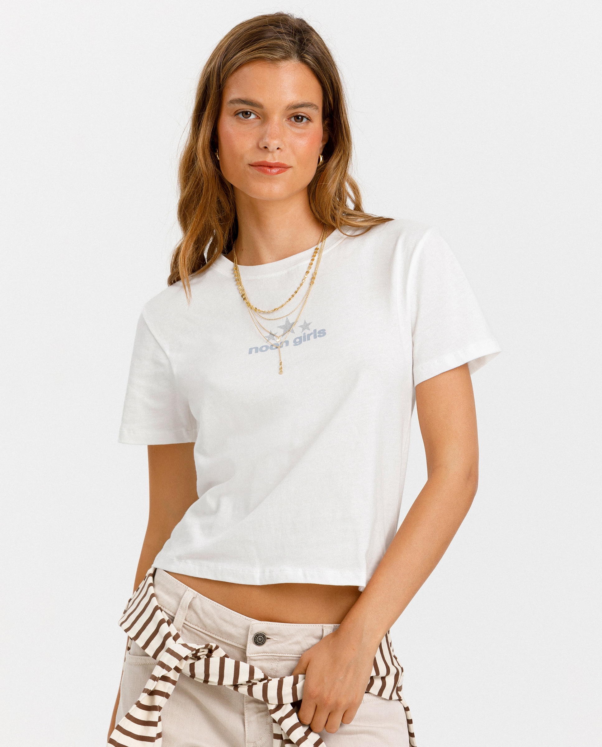 Camiseta manga corta de mujer y estrellas - Noon - Blanco Blanco-1