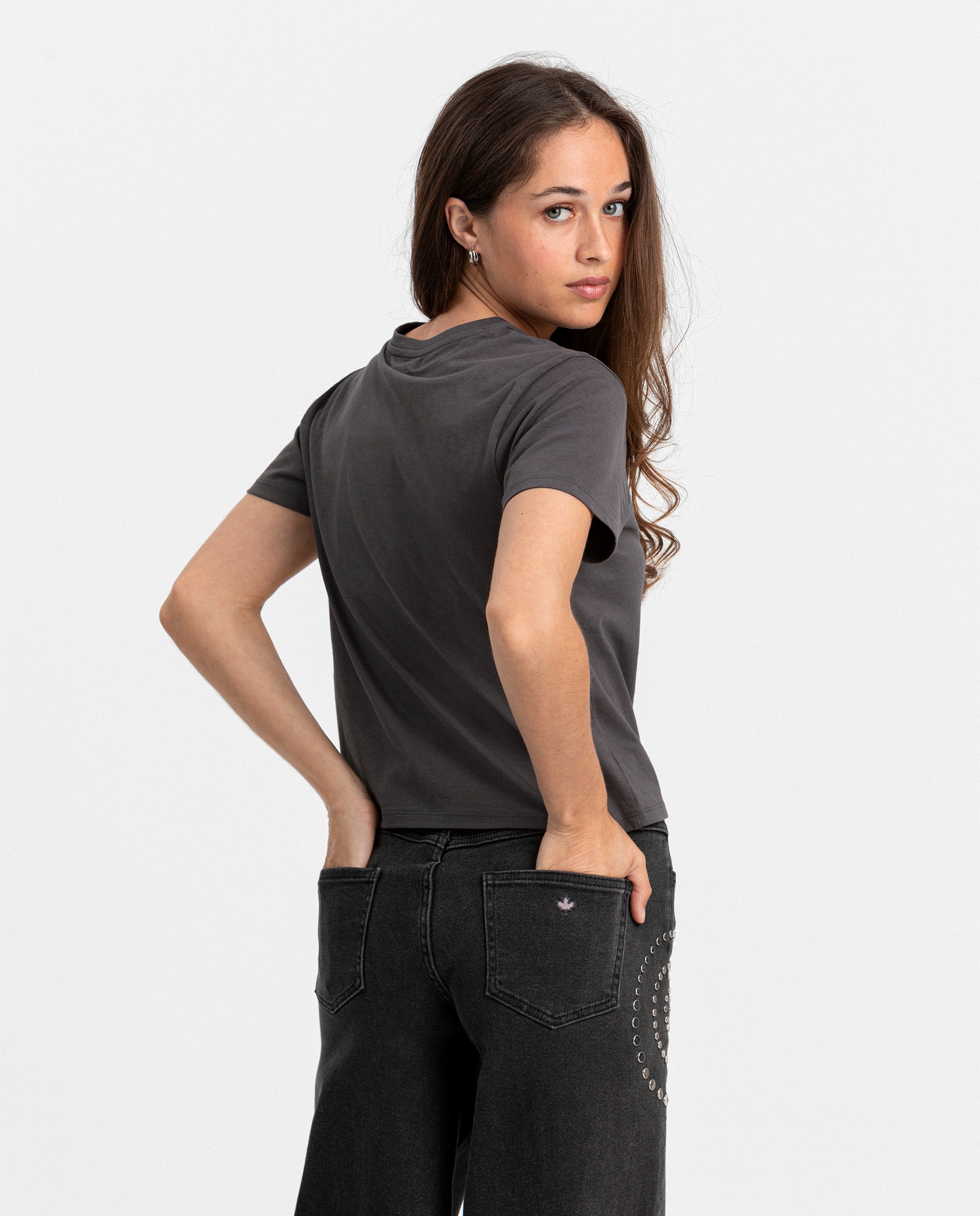 Camiseta manga corta de mujer y estrellas - Noon - Gris oscuro Gris oscuro-2