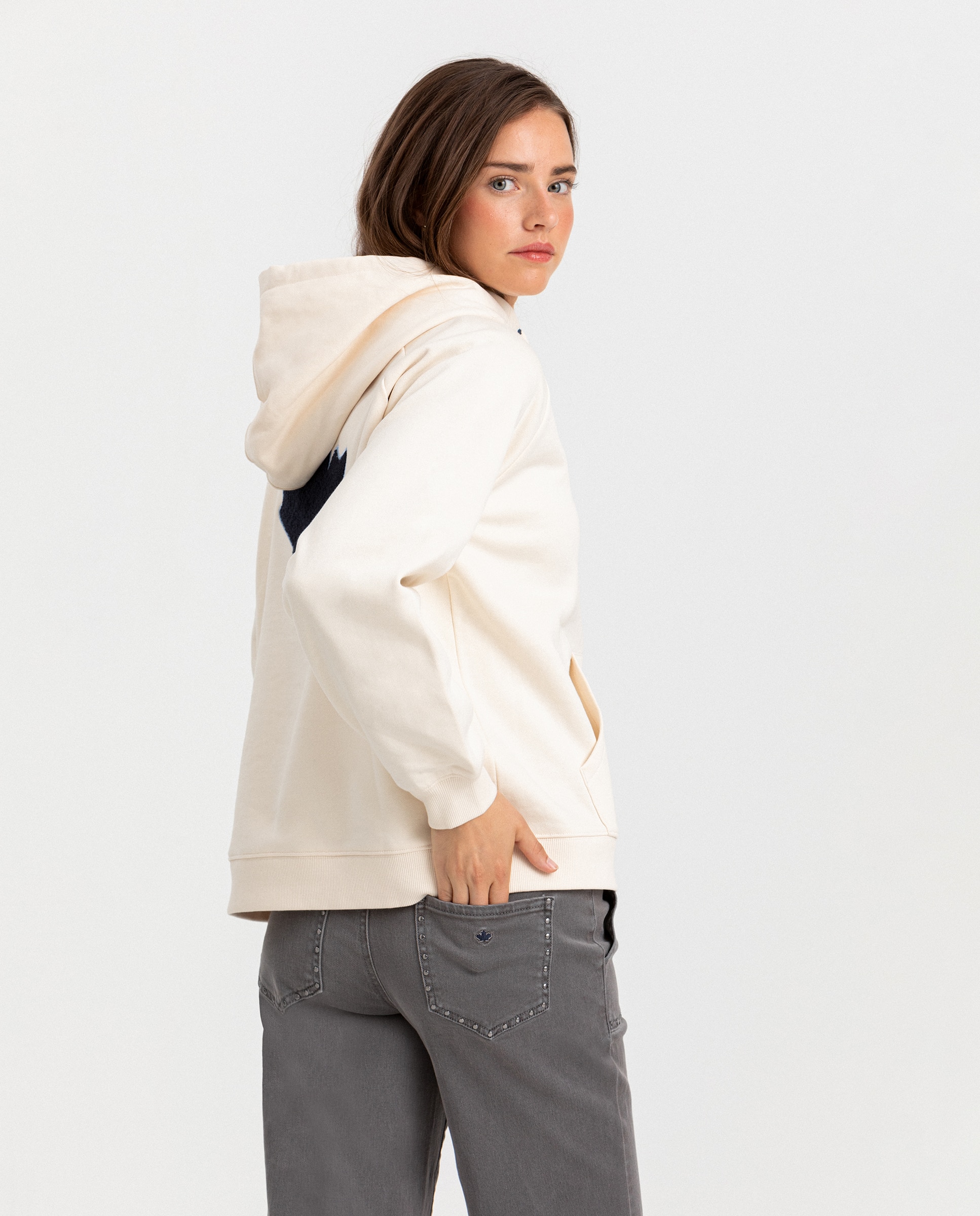 Sudadera de mujer con capucha y logo - Noon - Crudo Crudo-2