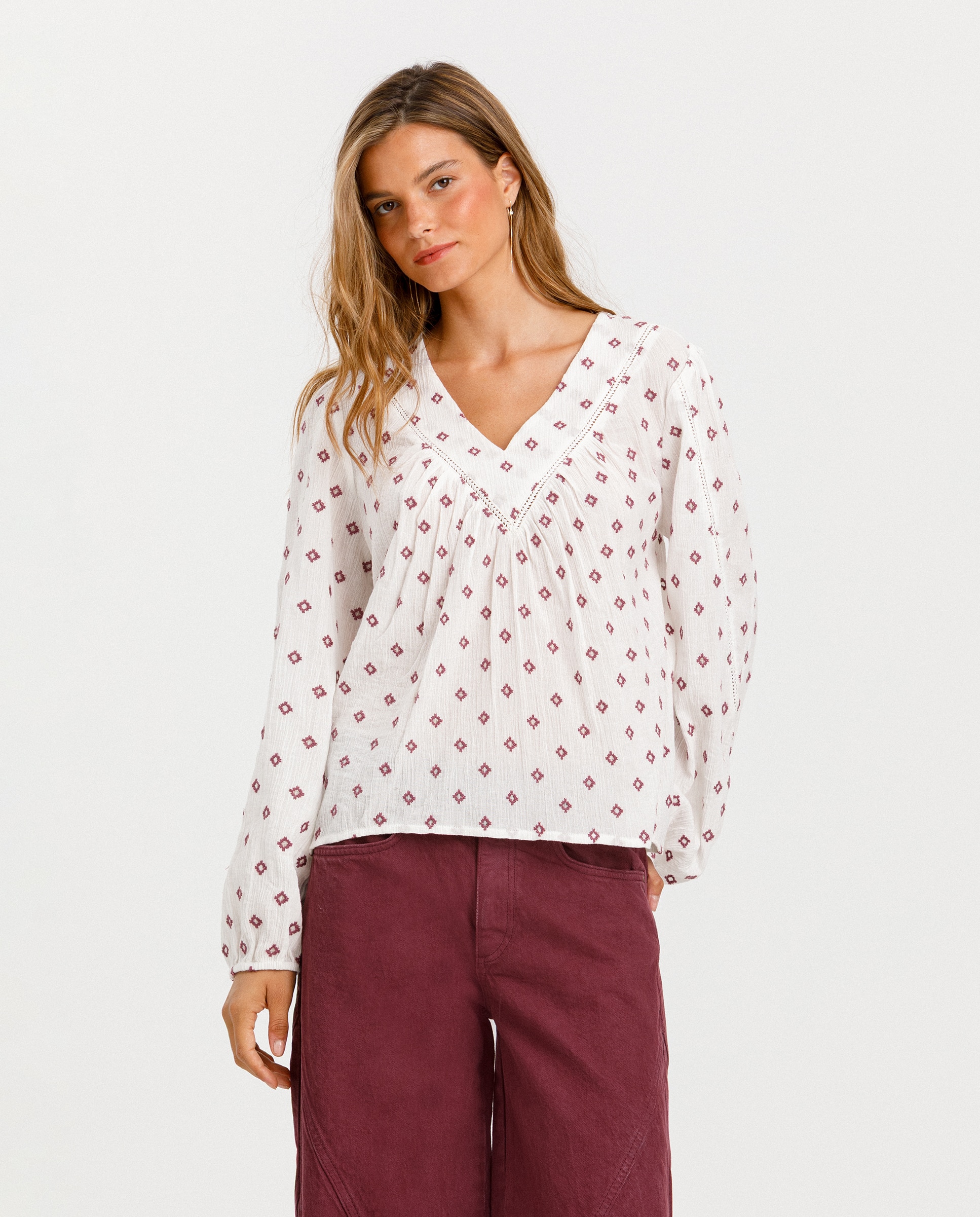 Imagen 0 de Blusa escote pico de mujer entredós Blanco