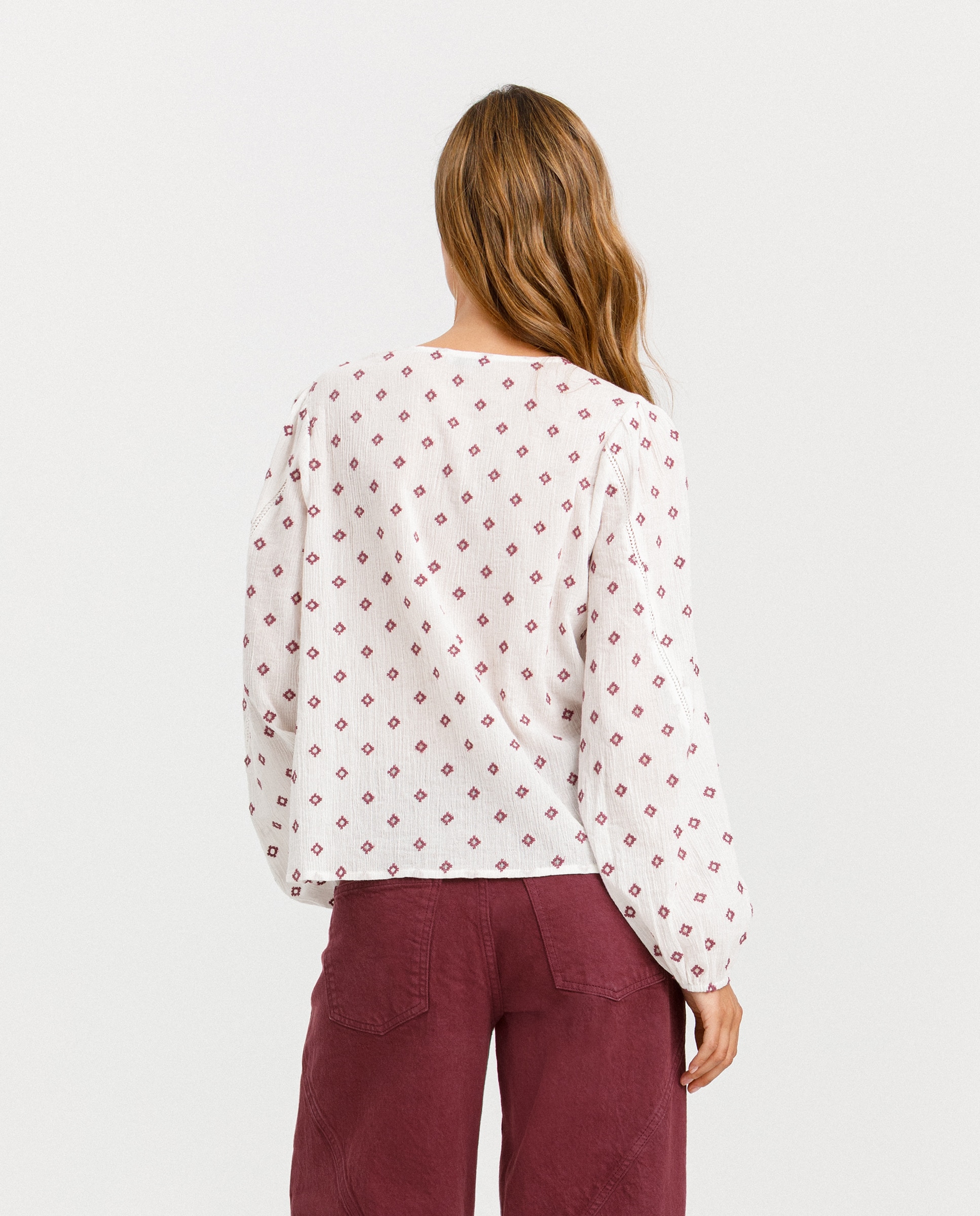 Blusa escote pico de mujer entredós - Noon - Blanco Blanco-2