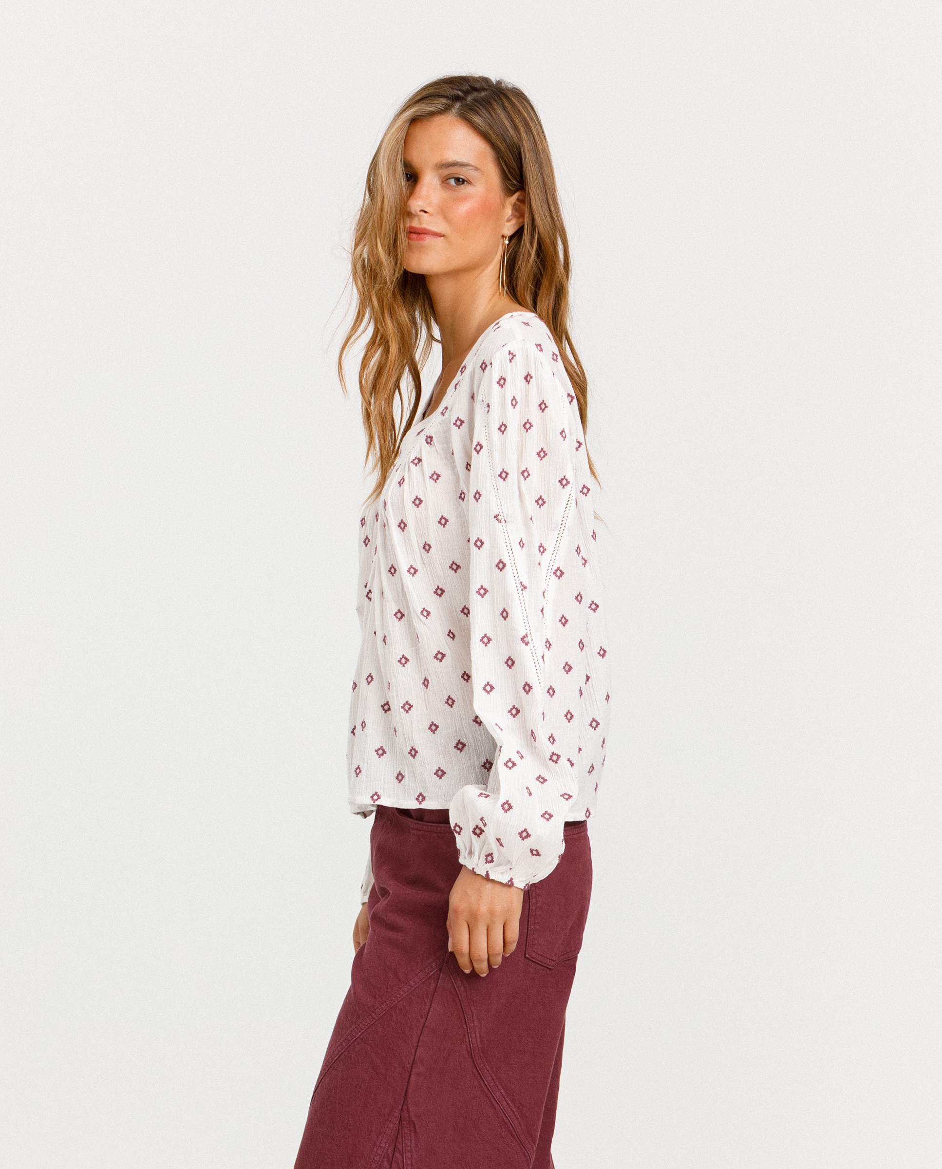Blusa escote pico de mujer entredós - Noon - Blanco Blanco-3