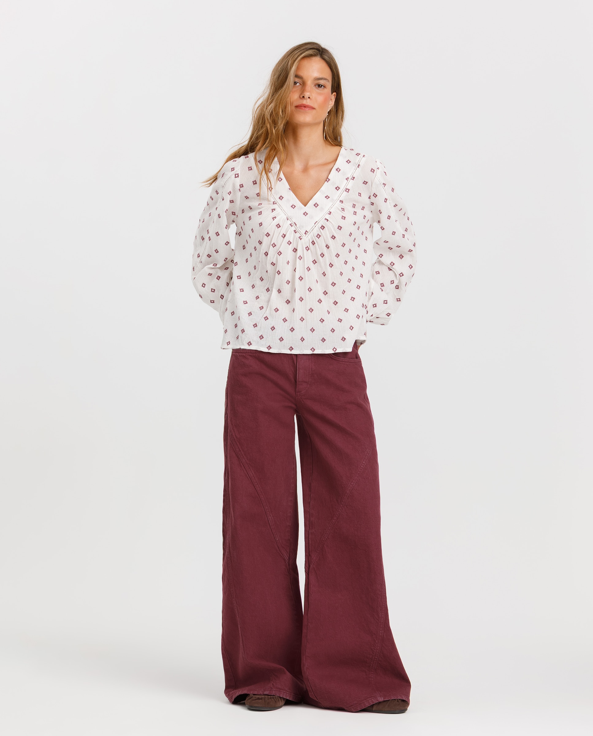 Blusa escote pico de mujer entredós - Noon - Blanco Blanco-4