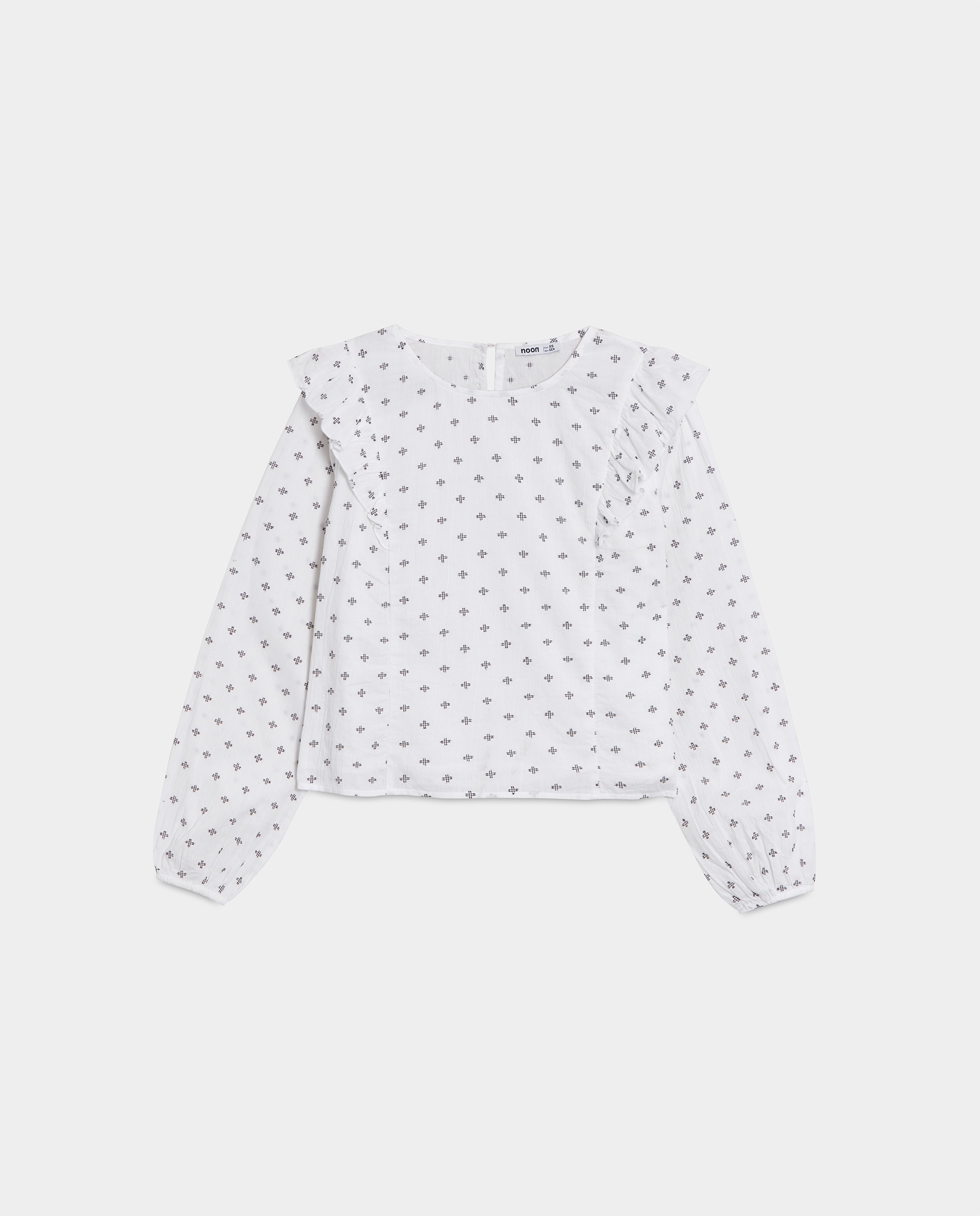 Blusa de mujer con volantes y bordados - Noon - Blanco Blanco-5