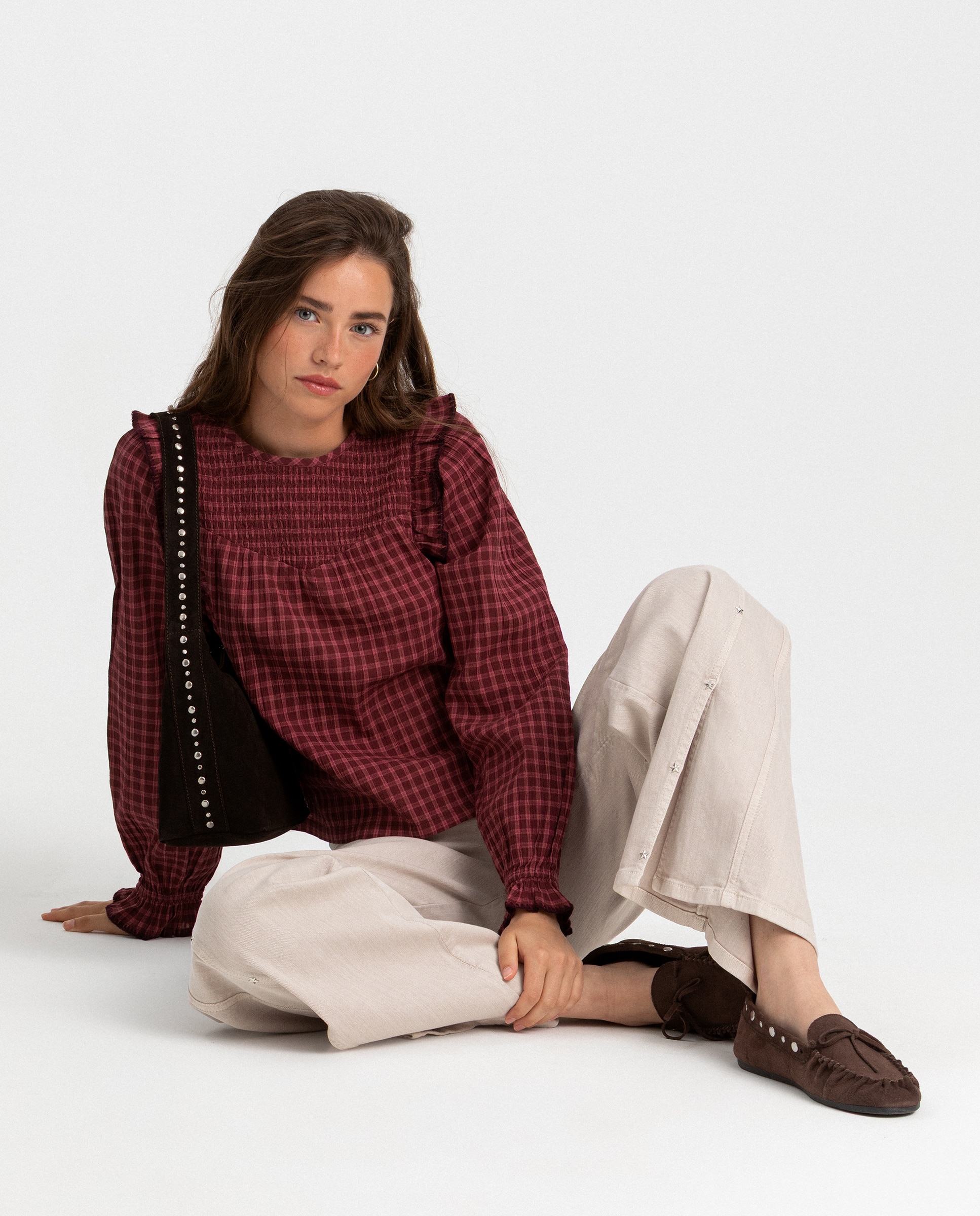 Imagen 3 de Blusa de mujer detalle cuadros - Noon - Rosa Rosa