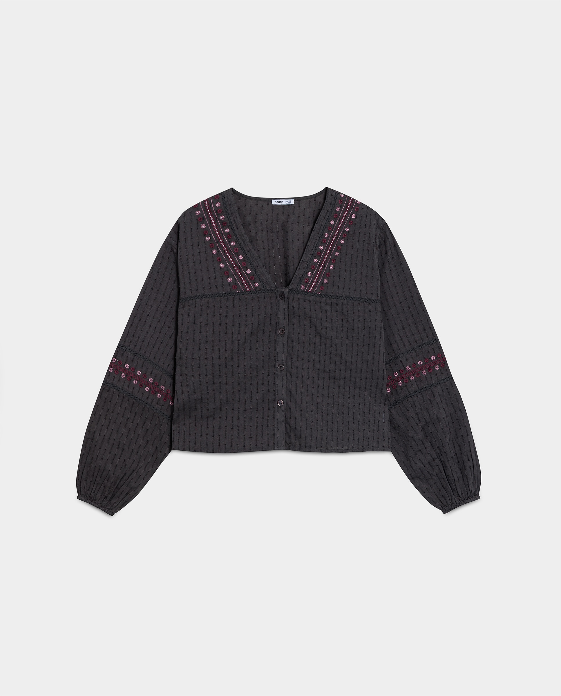 Blusa de mujer entredós y cierre con botones - Noon - Antracita / Gris Antracita / Gris-5