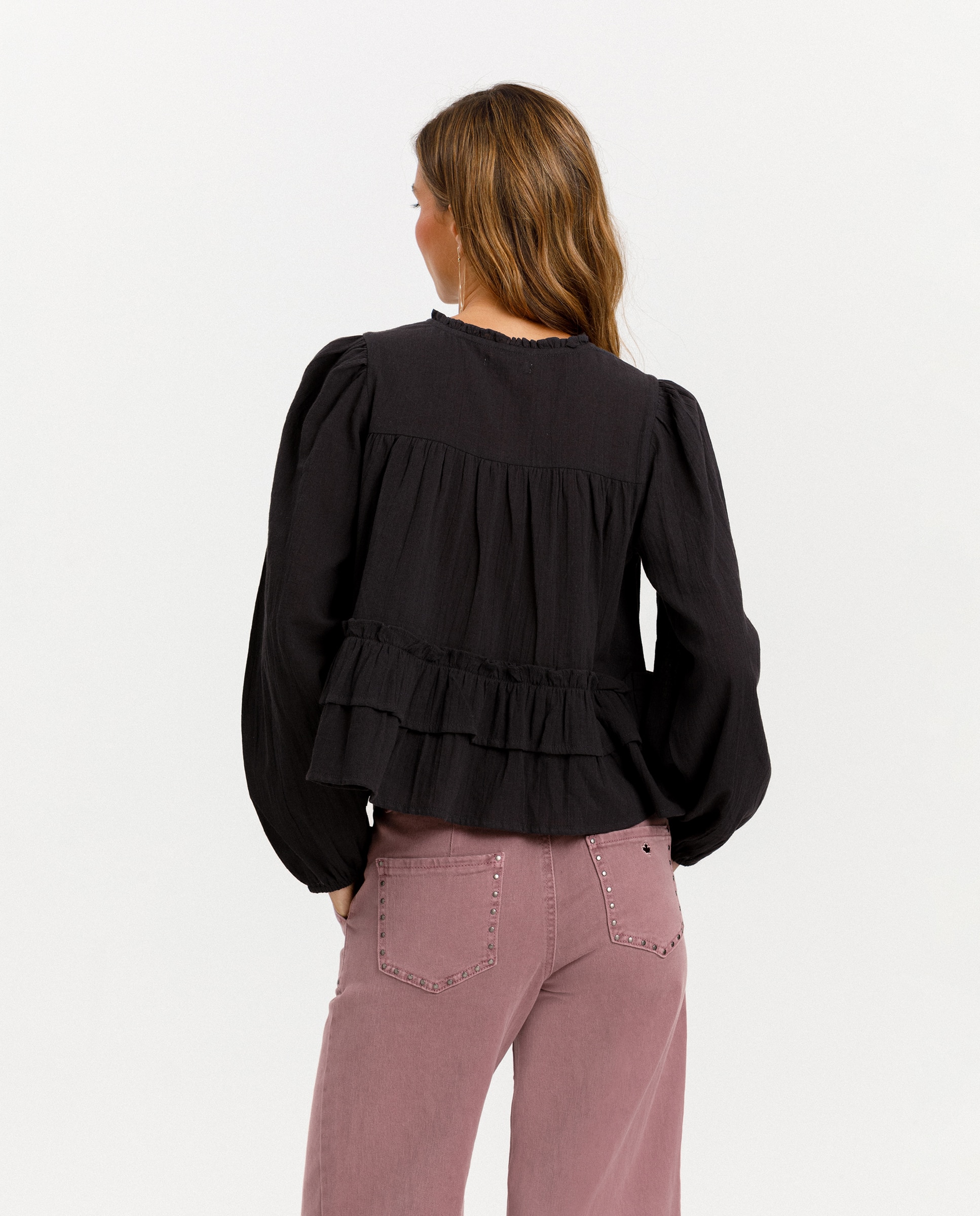 Blusa de mujer detalle doble volante - Noon - Antracita / Gris Antracita / Gris-2