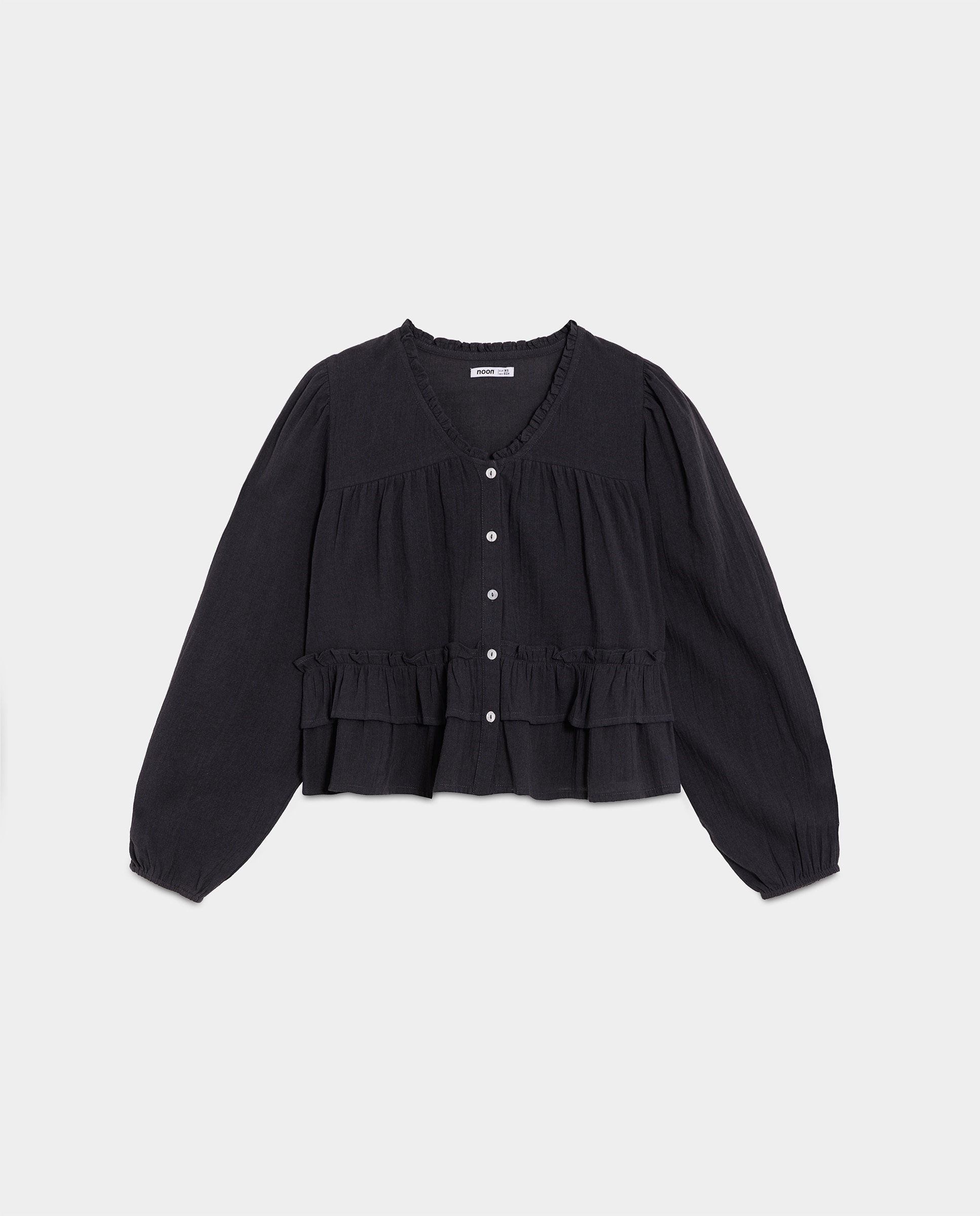 Blusa de mujer detalle doble volante - Noon - Antracita / Gris Antracita / Gris-5