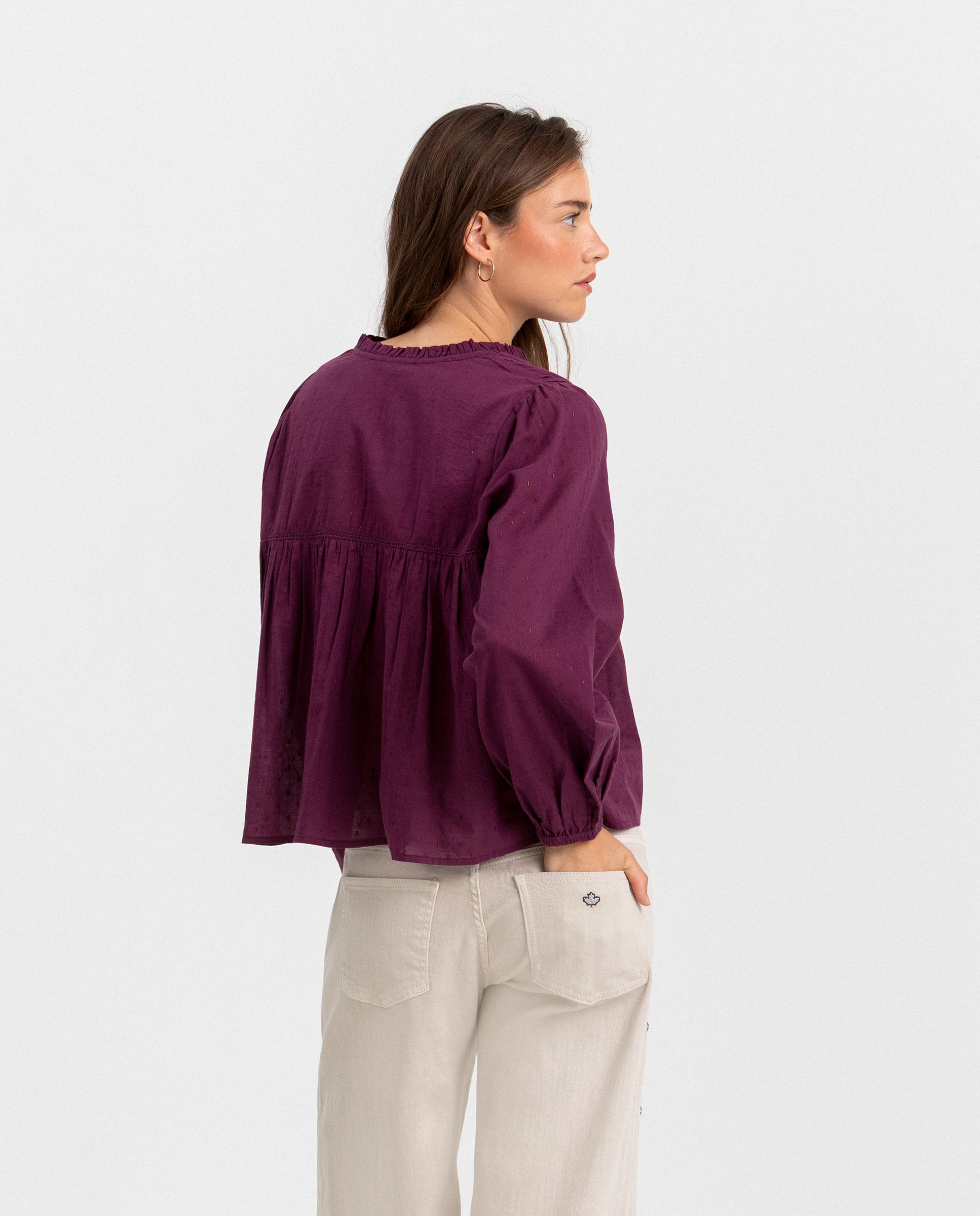 Blusa de mujer con detalle entredós - Noon - Burdeos Burdeos-2