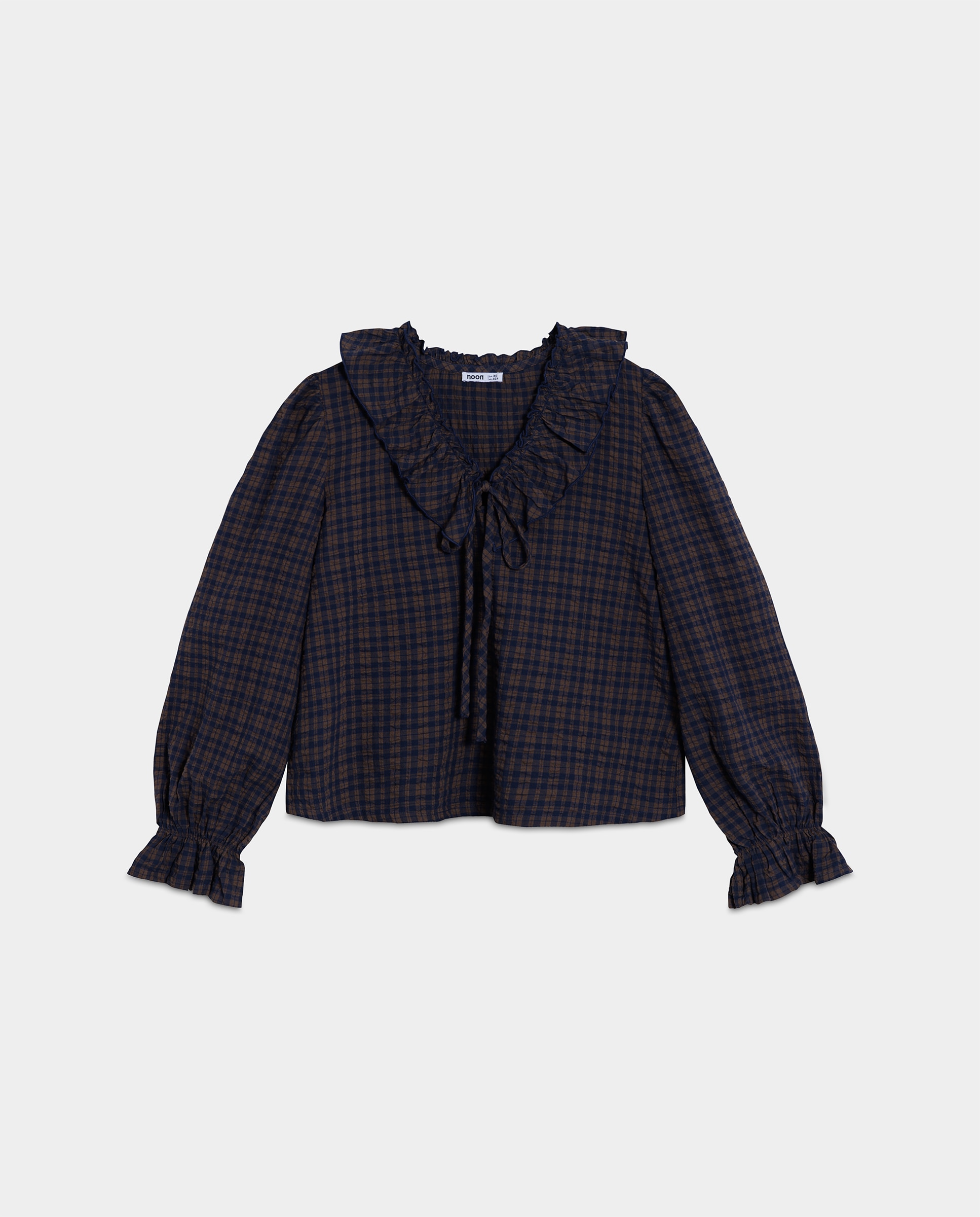 Blusa de mujer cuadros volantes - Noon - Azul oscuro Azul oscuro-5