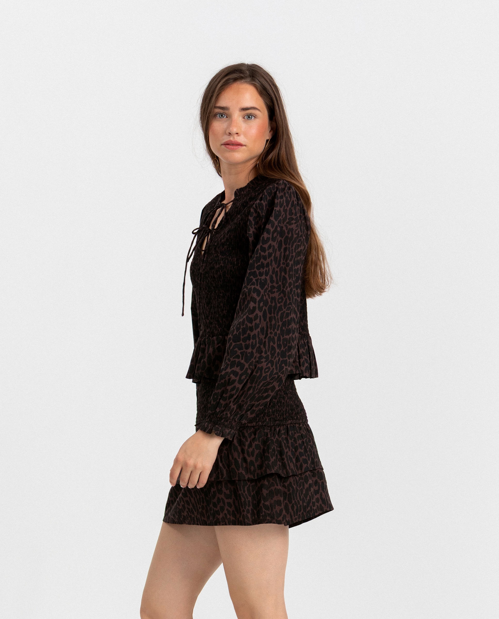 Top fruncido de mujer animal print - Noon - Marrón Marrón-3