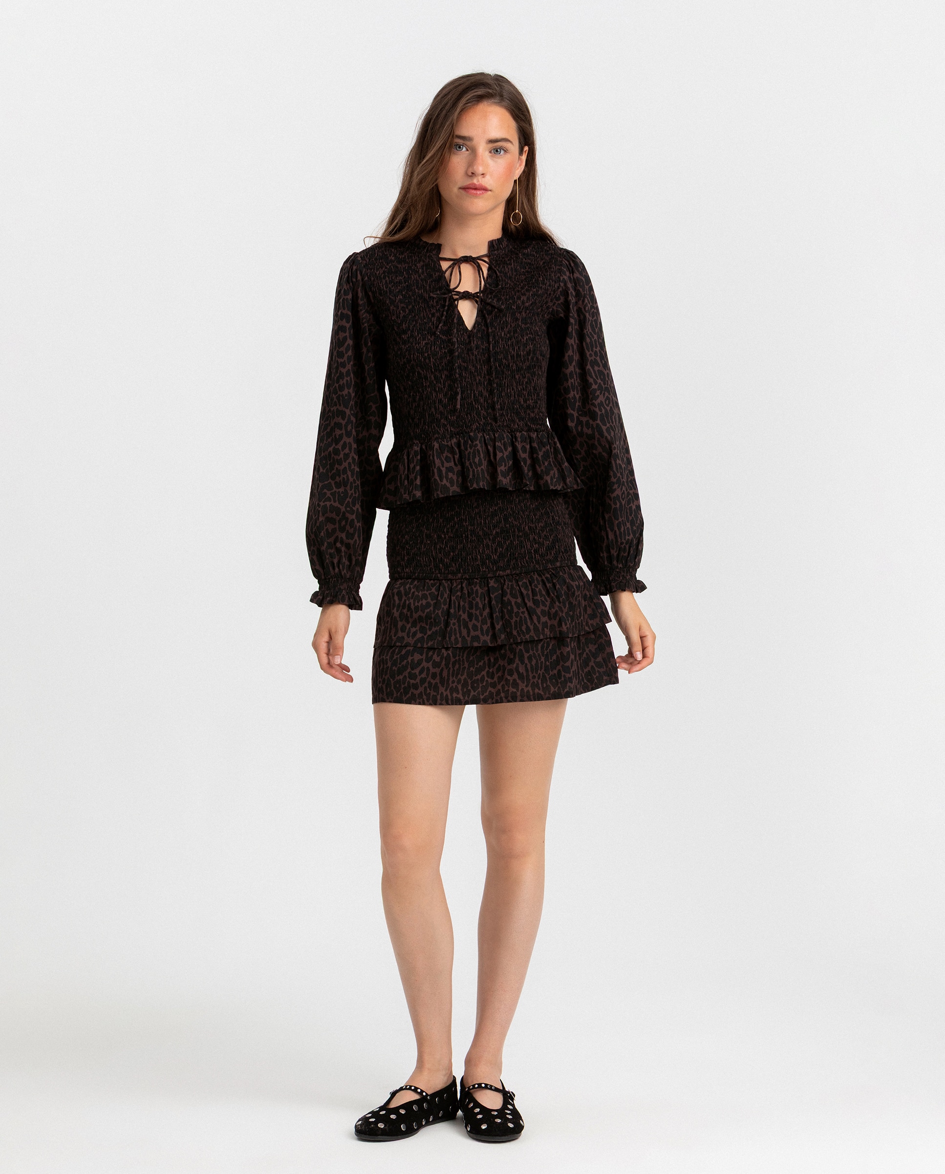 Falda corta animal print - Noon - Marrón Marrón-4
