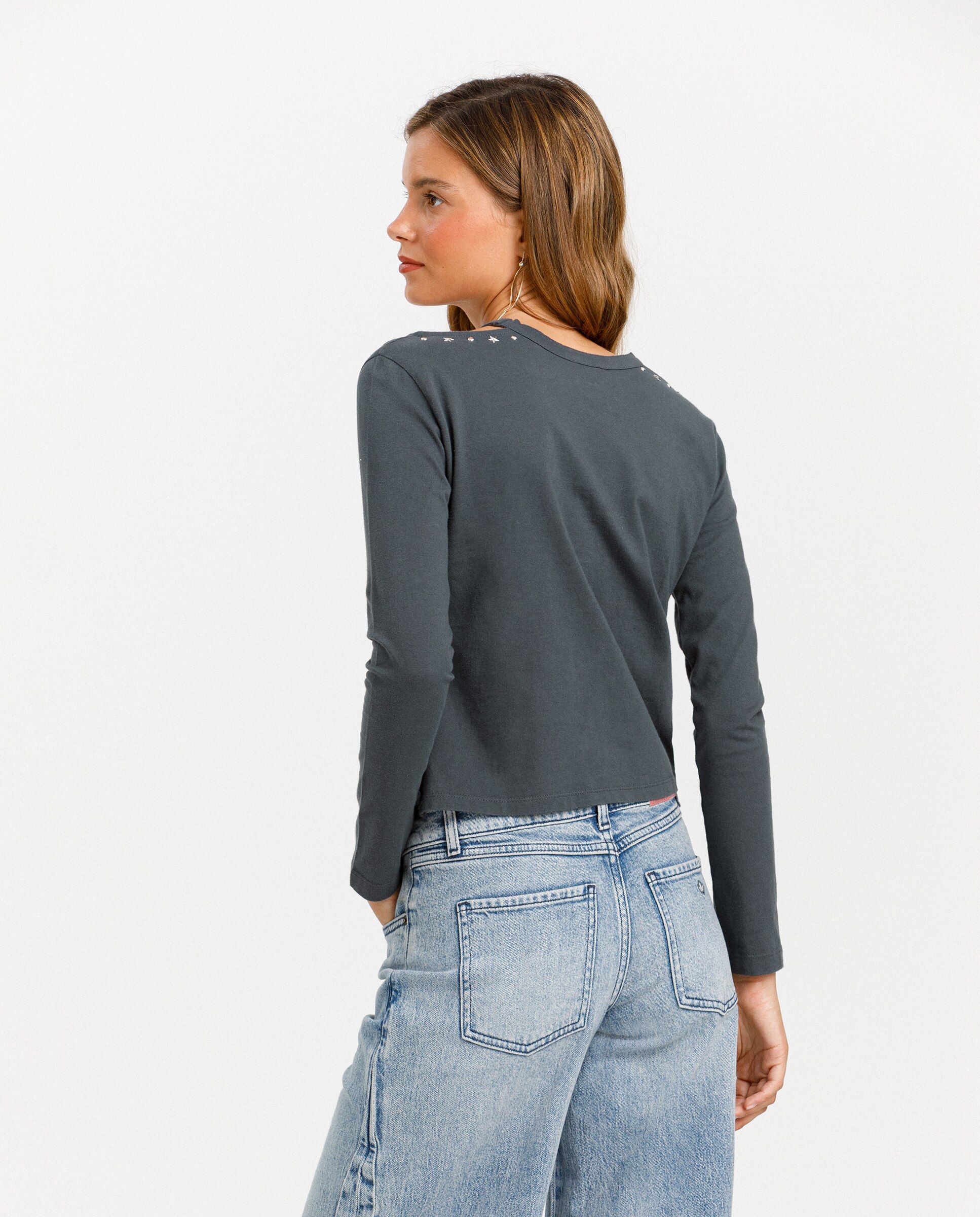 Camiseta de mujer manga larga cut out - Noon - Antracita / Gris Antracita / Gris-2