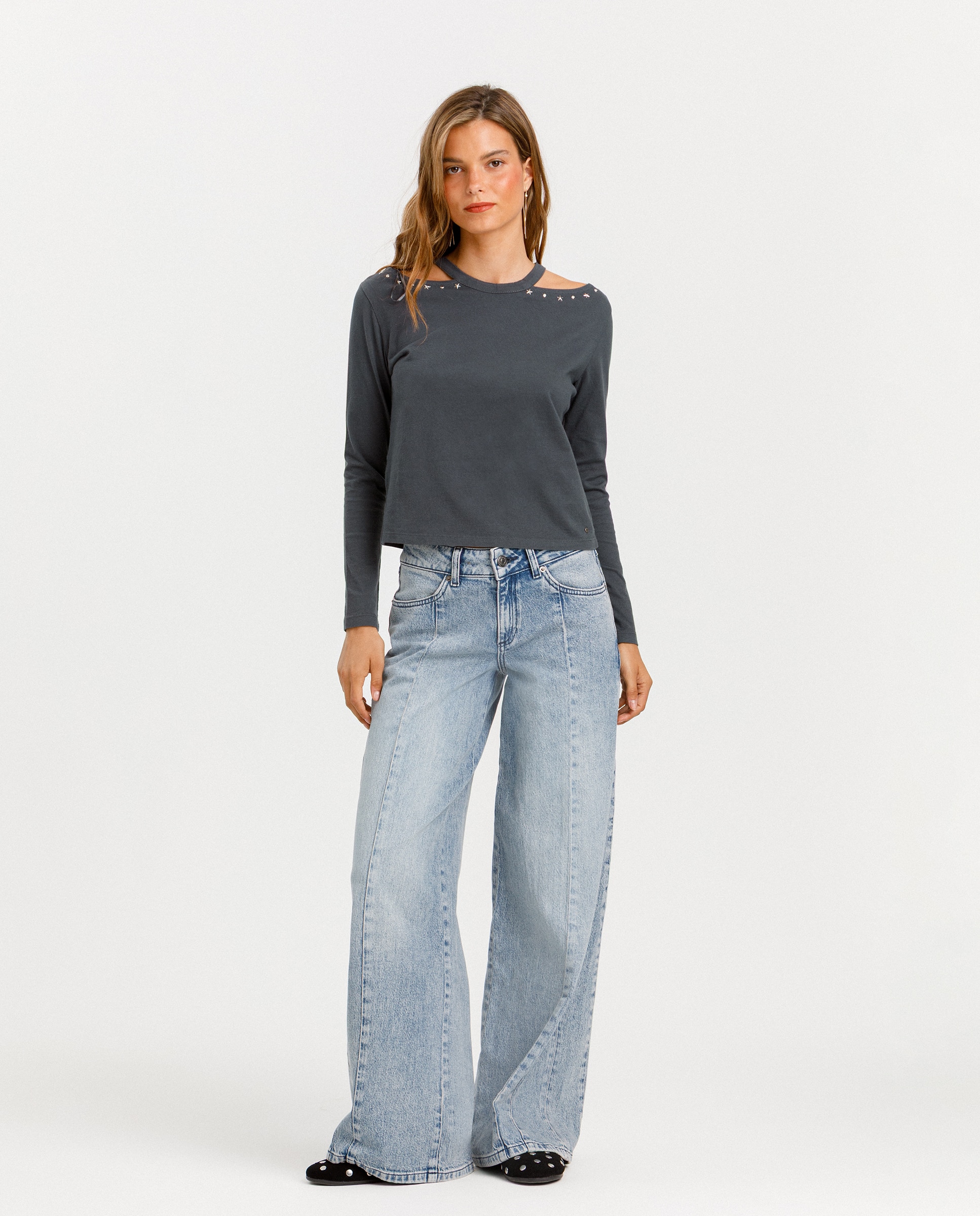 Camiseta de mujer manga larga cut out - Noon - Antracita / Gris Antracita / Gris-4