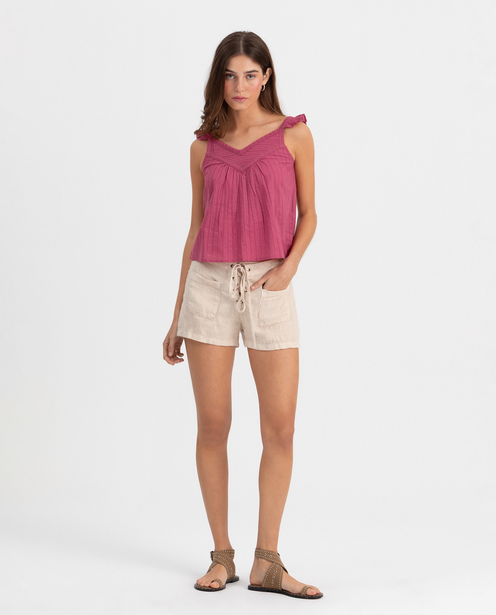 Noon - Short lino de mujer con cordón.