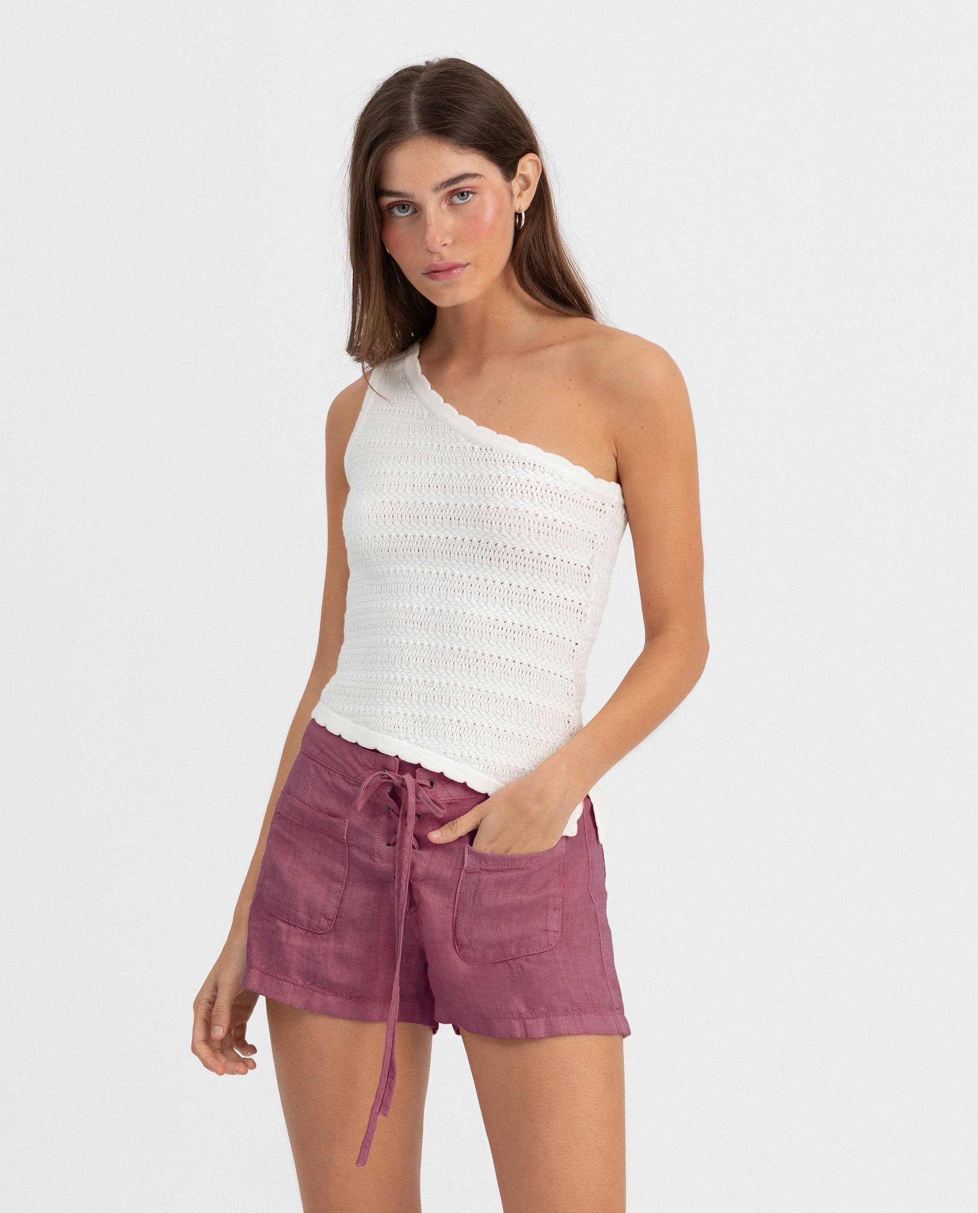 Short lino de mujer con cordón - Noon - Rosa Rosa-3