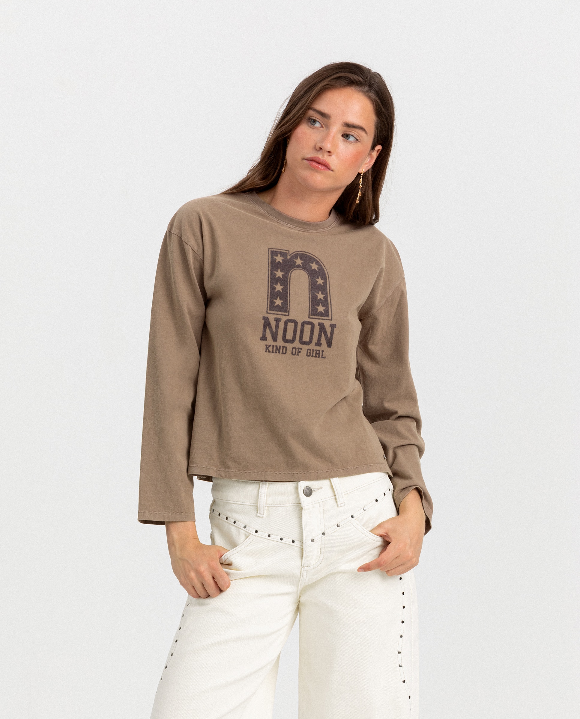 Camiseta noon de mujer flocada - Marrón claro Marrón claro-1