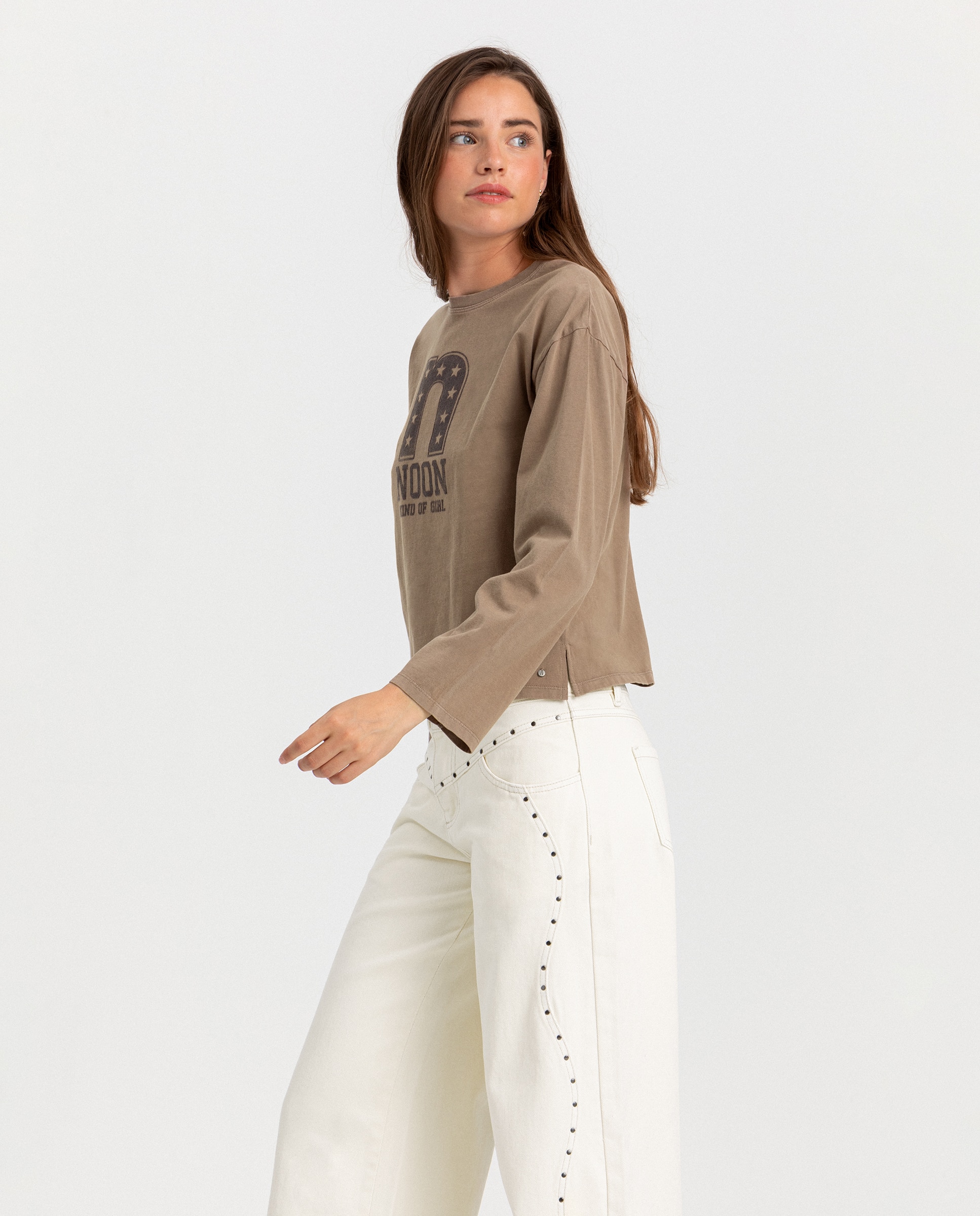 Camiseta noon de mujer flocada - Marrón claro Marrón claro-2