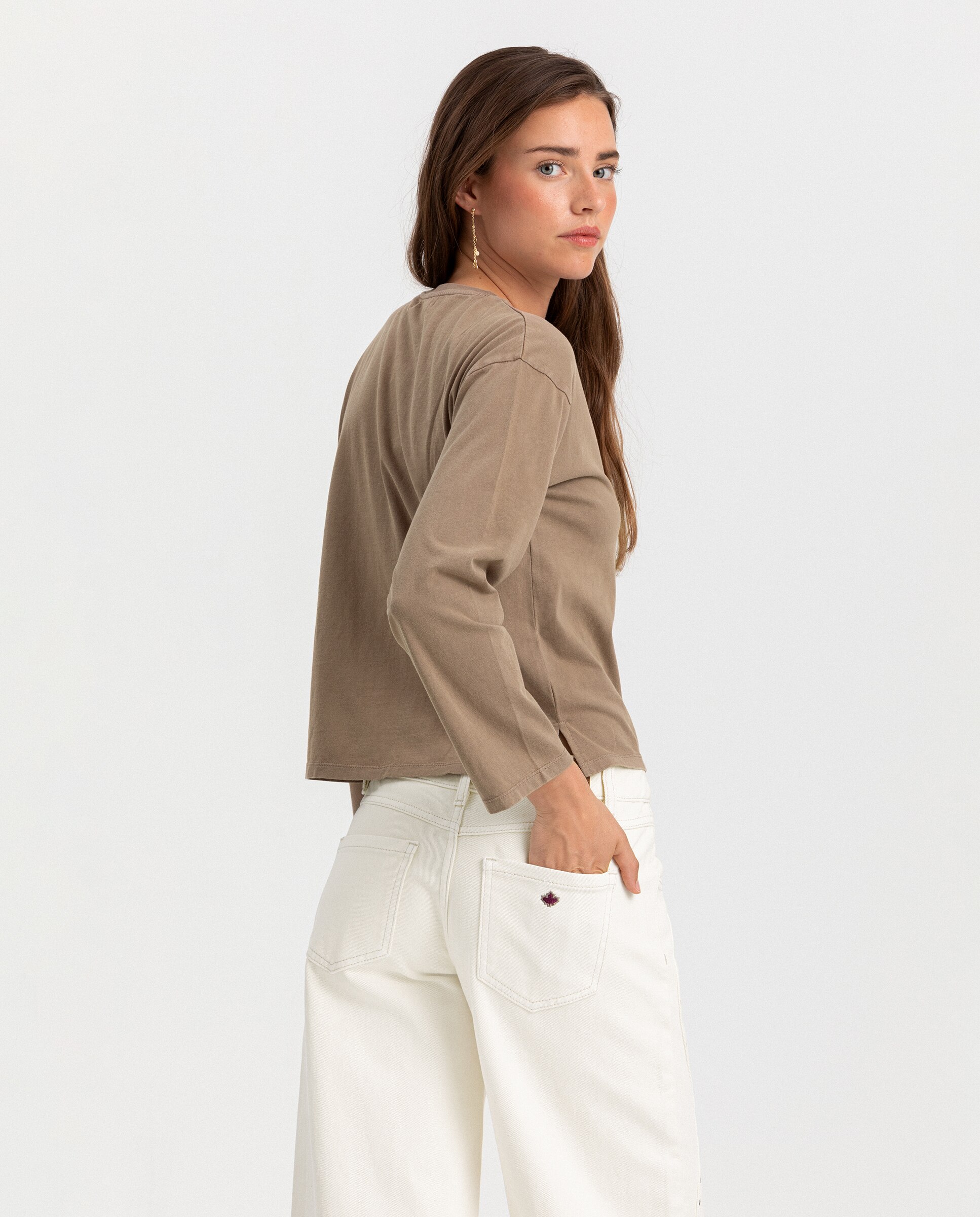Camiseta noon de mujer flocada - Marrón claro Marrón claro-3