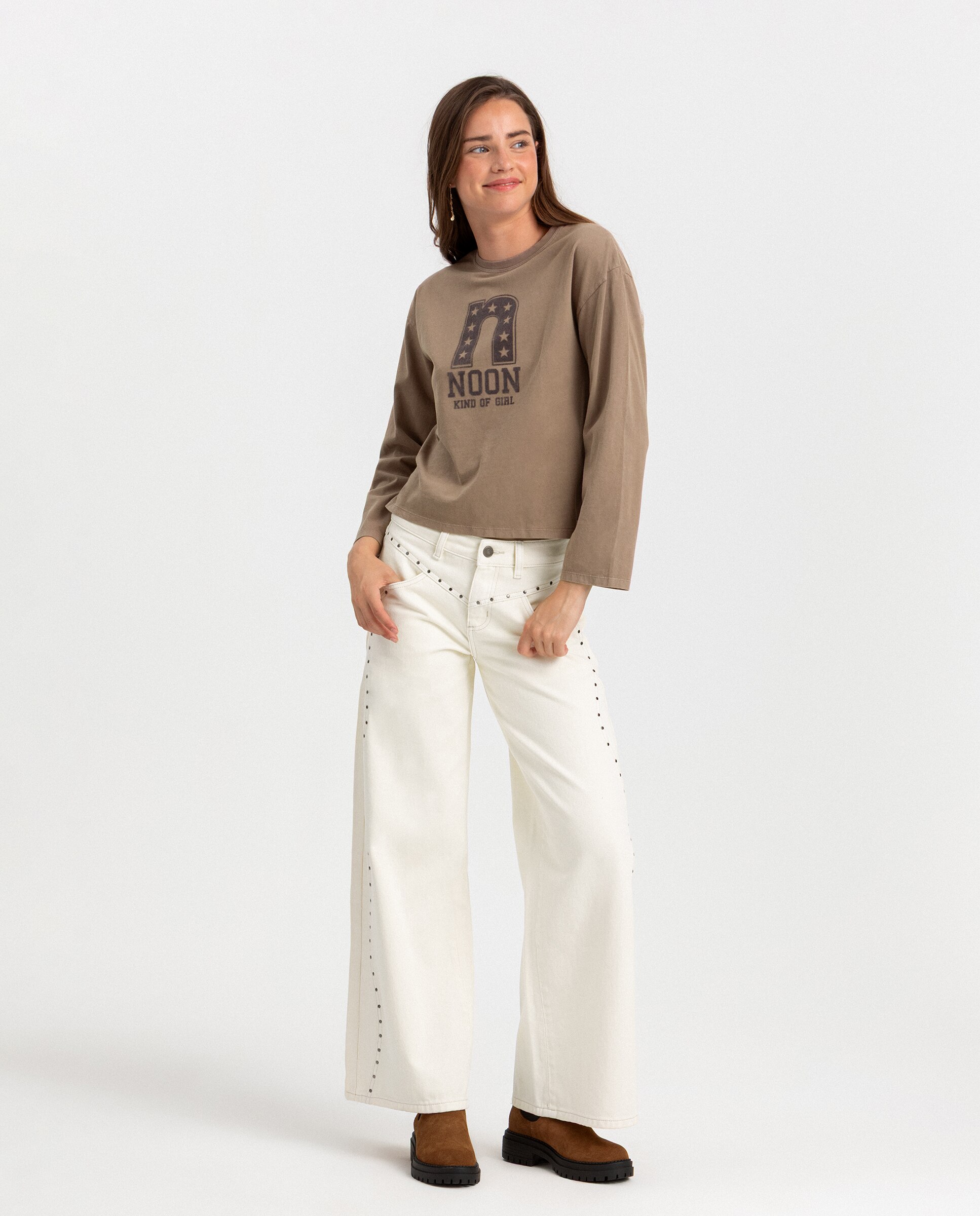 Camiseta noon de mujer flocada - Marrón claro Marrón claro-4