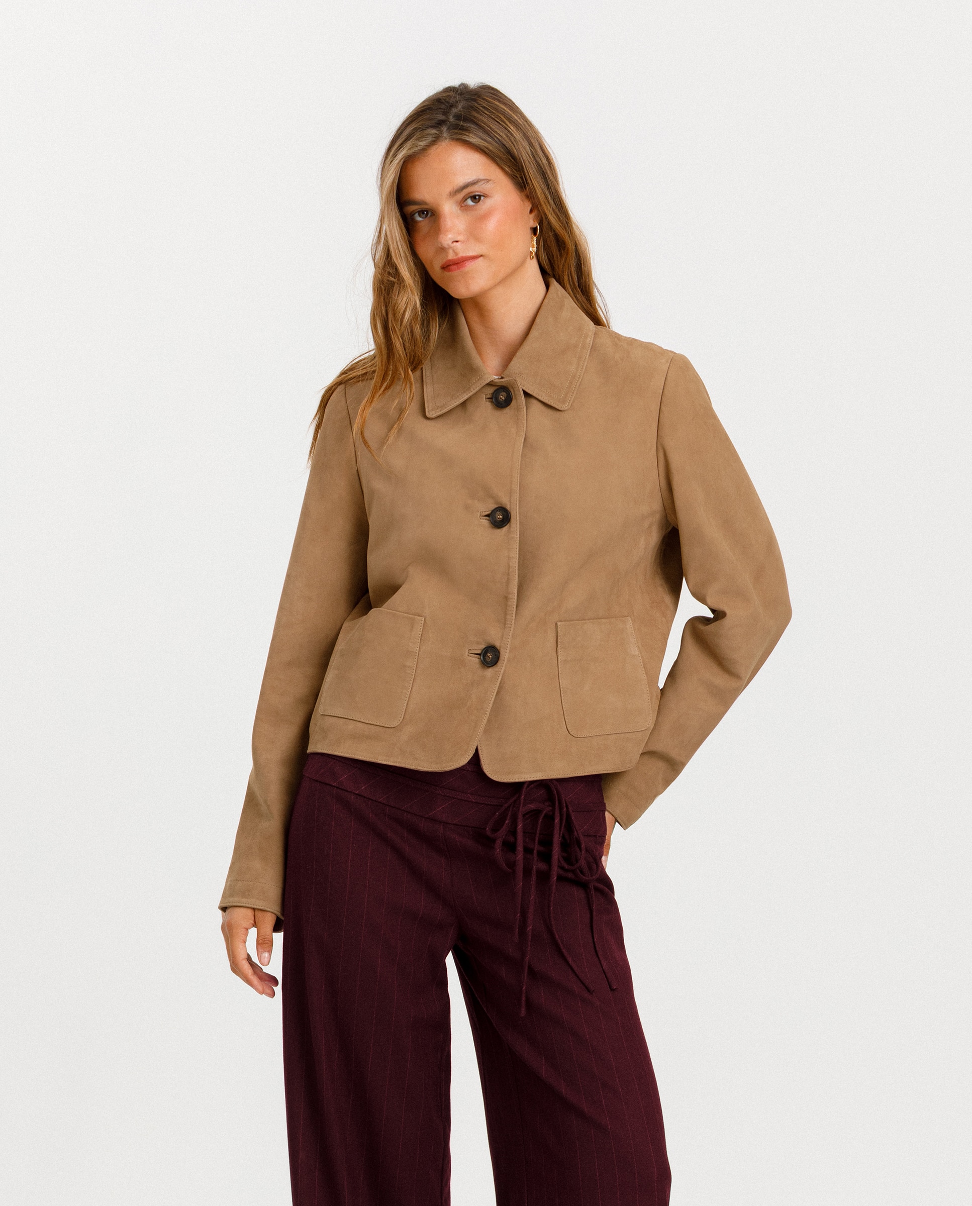 Imagen 3 de Chaqueta corta de mujer de ante con bolsillos - Noon - Beige Beige