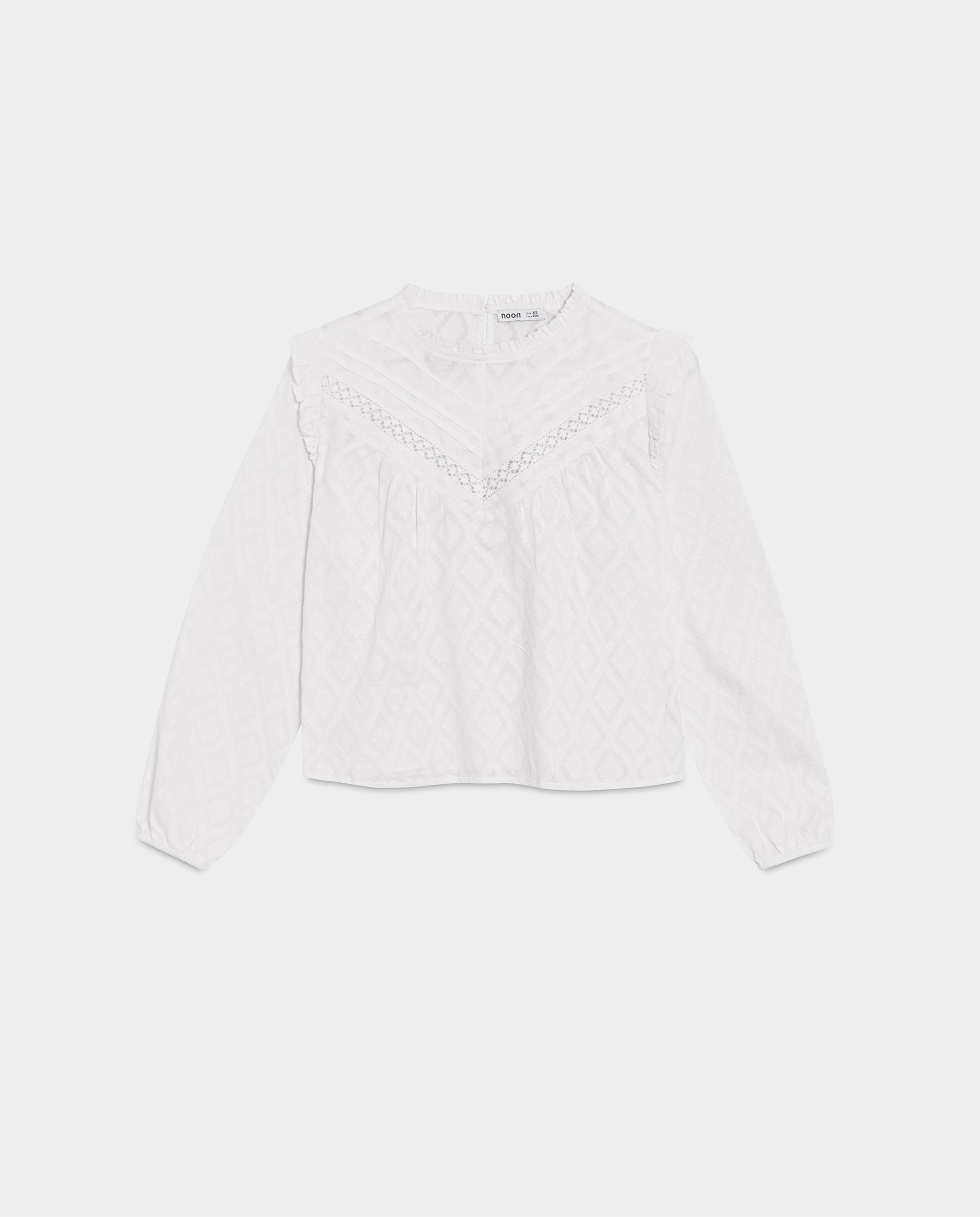 Blusa de mujer de manga larga detalle entredós - Noon - Crudo Crudo-5