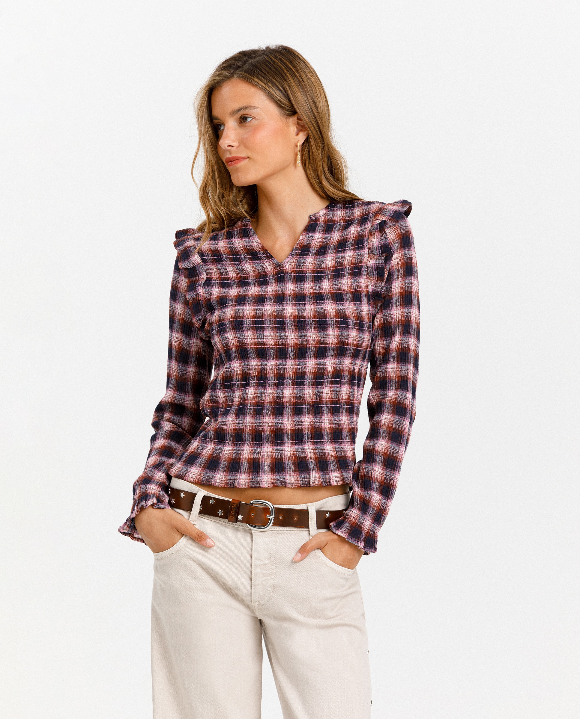 Imagen 0 de Top de mujer ajustado con cuadros Azul