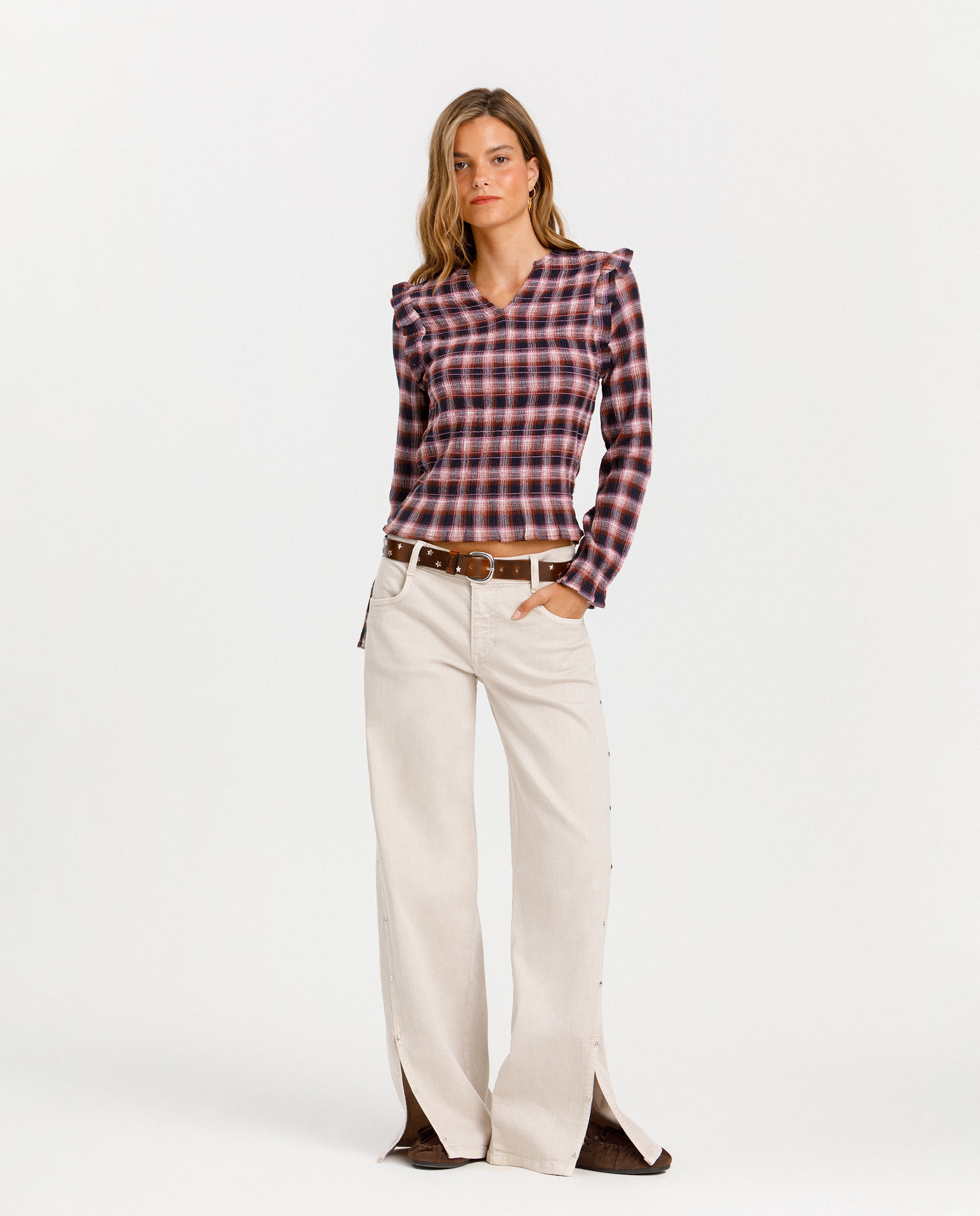Imagen 4 de Top de mujer ajustado con cuadros - Noon - Azul Azul