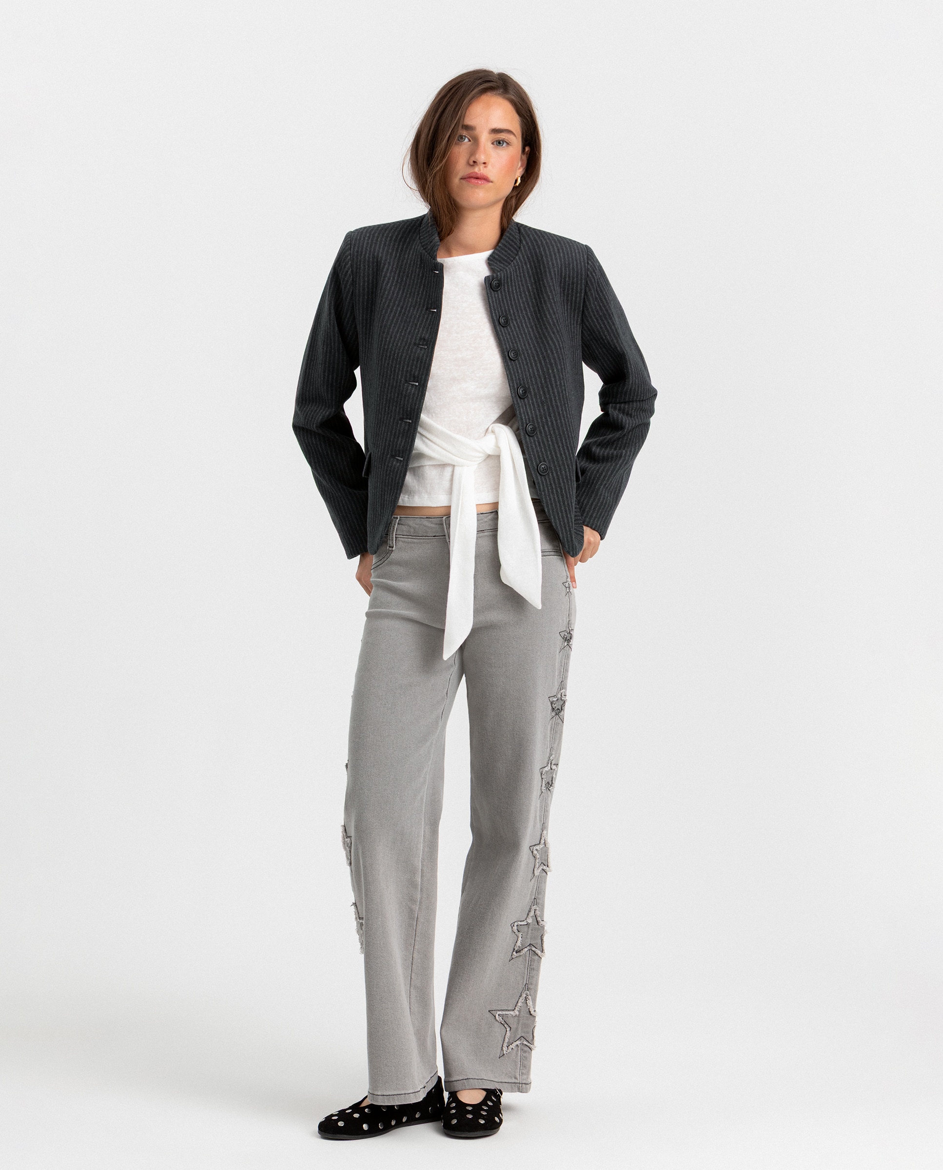 Chaqueta austriaca de mujer a rayas - Noon - Gris Gris-3