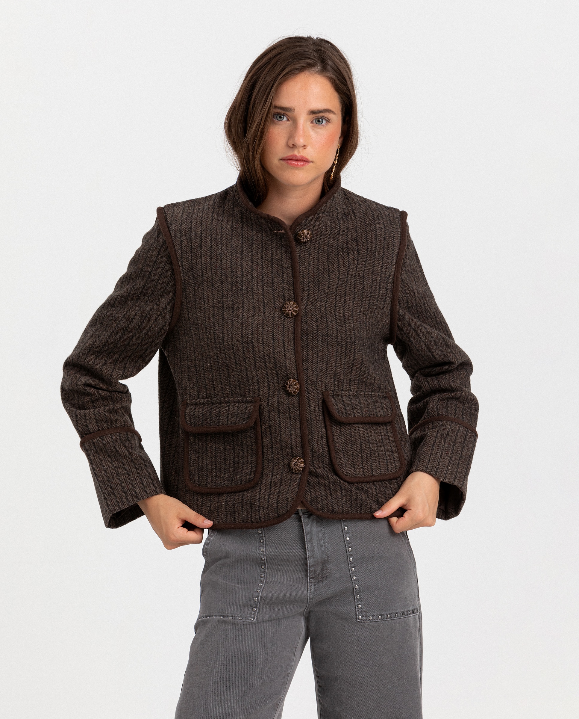 Chaqueta austriaca de mujer a rayas - Noon - Marrón Marrón-1
