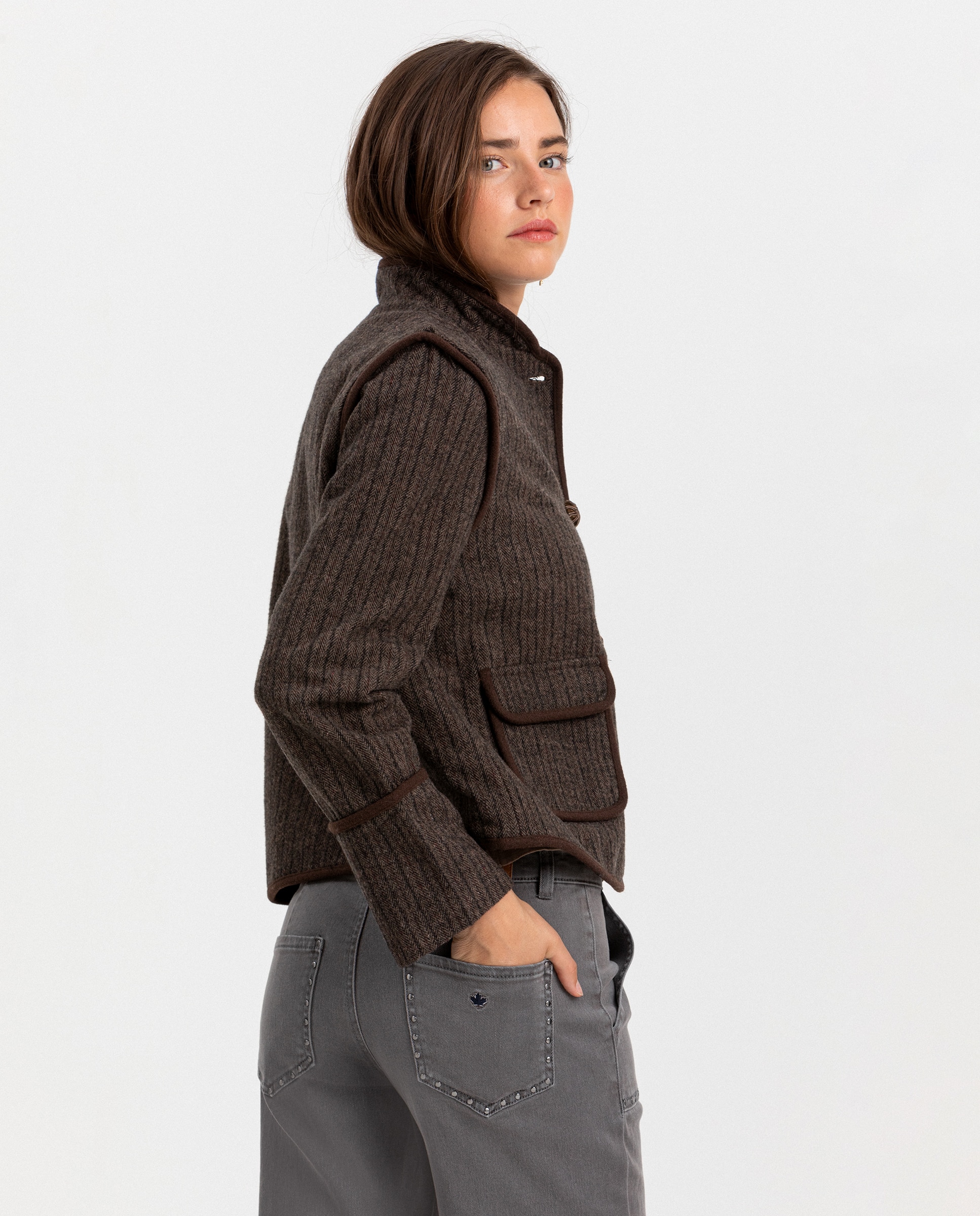 Chaqueta austriaca de mujer a rayas - Noon - Marrón Marrón-2