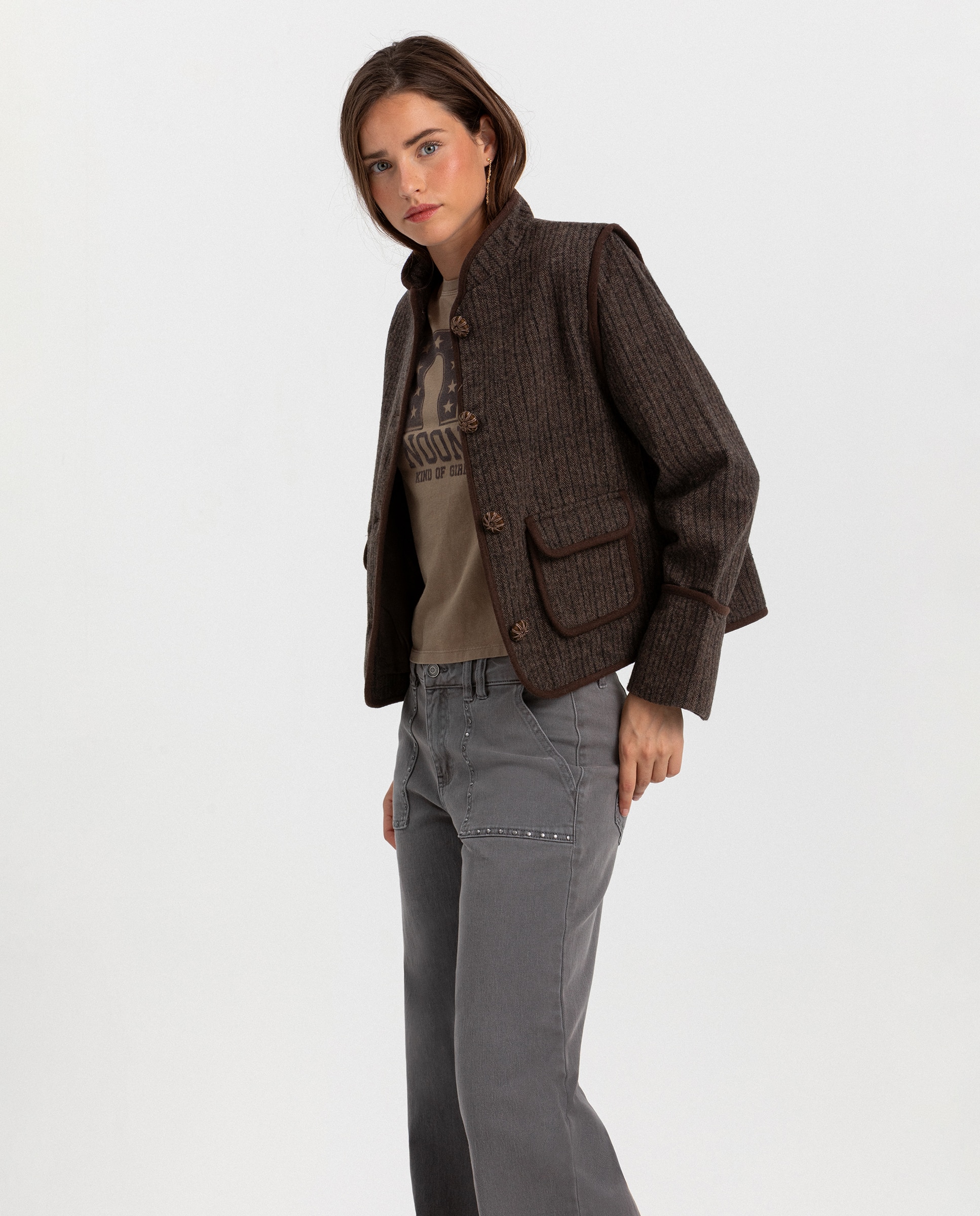 Chaqueta austriaca de mujer a rayas - Noon - Marrón Marrón-3