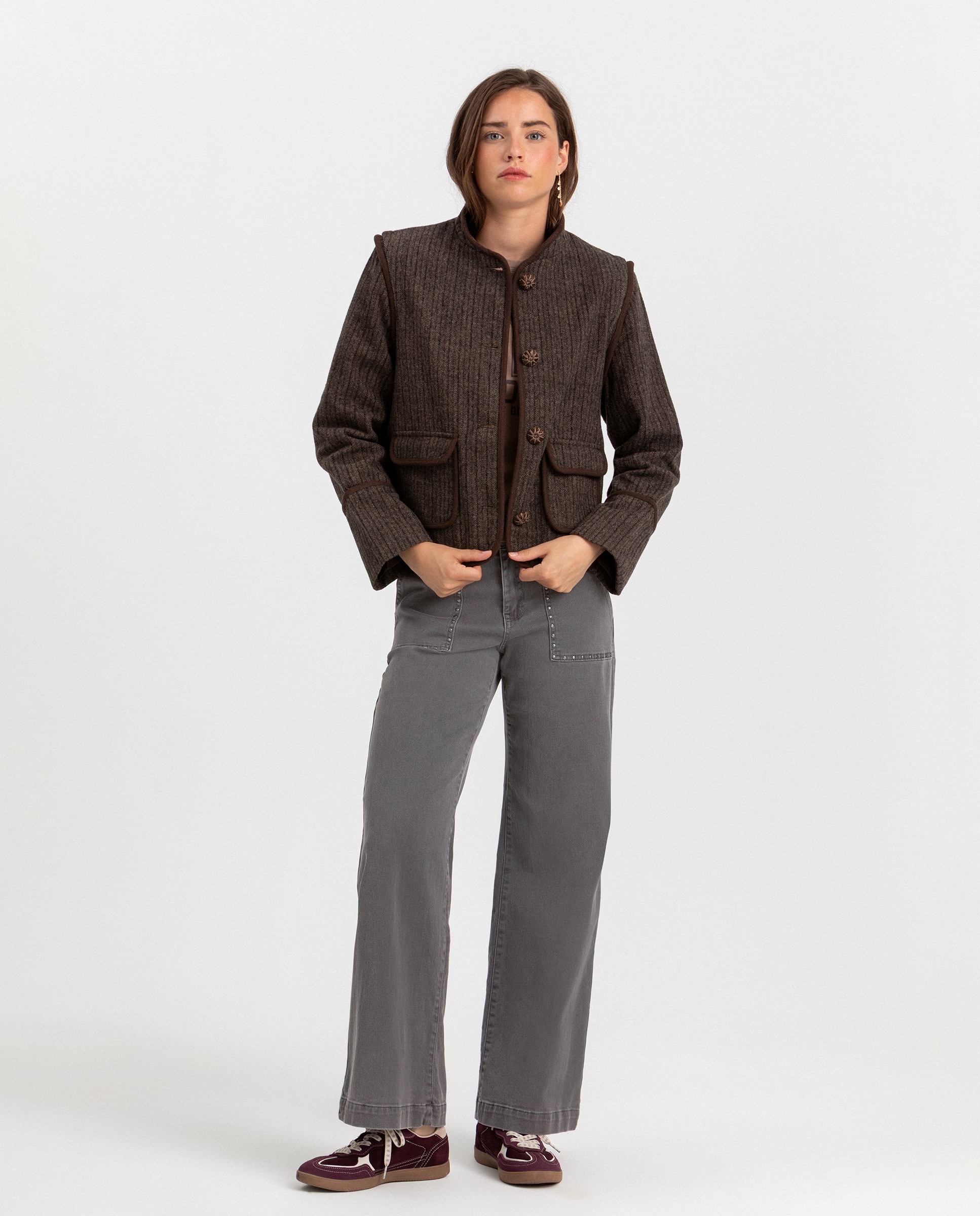 Chaqueta austriaca de mujer a rayas - Noon - Marrón Marrón-4