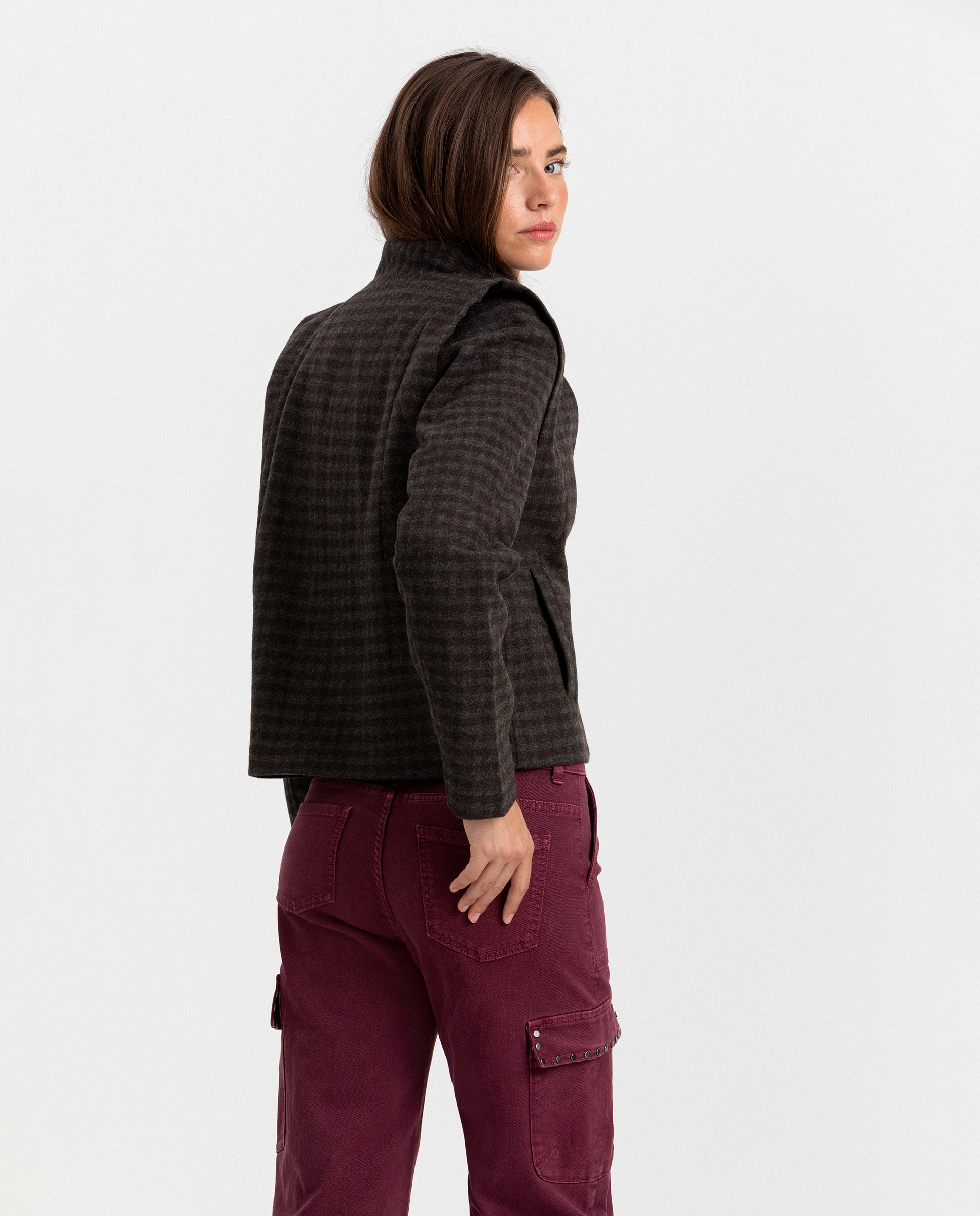 Chaqueta de mujer con hombreras - Noon - Marrón Marrón-2