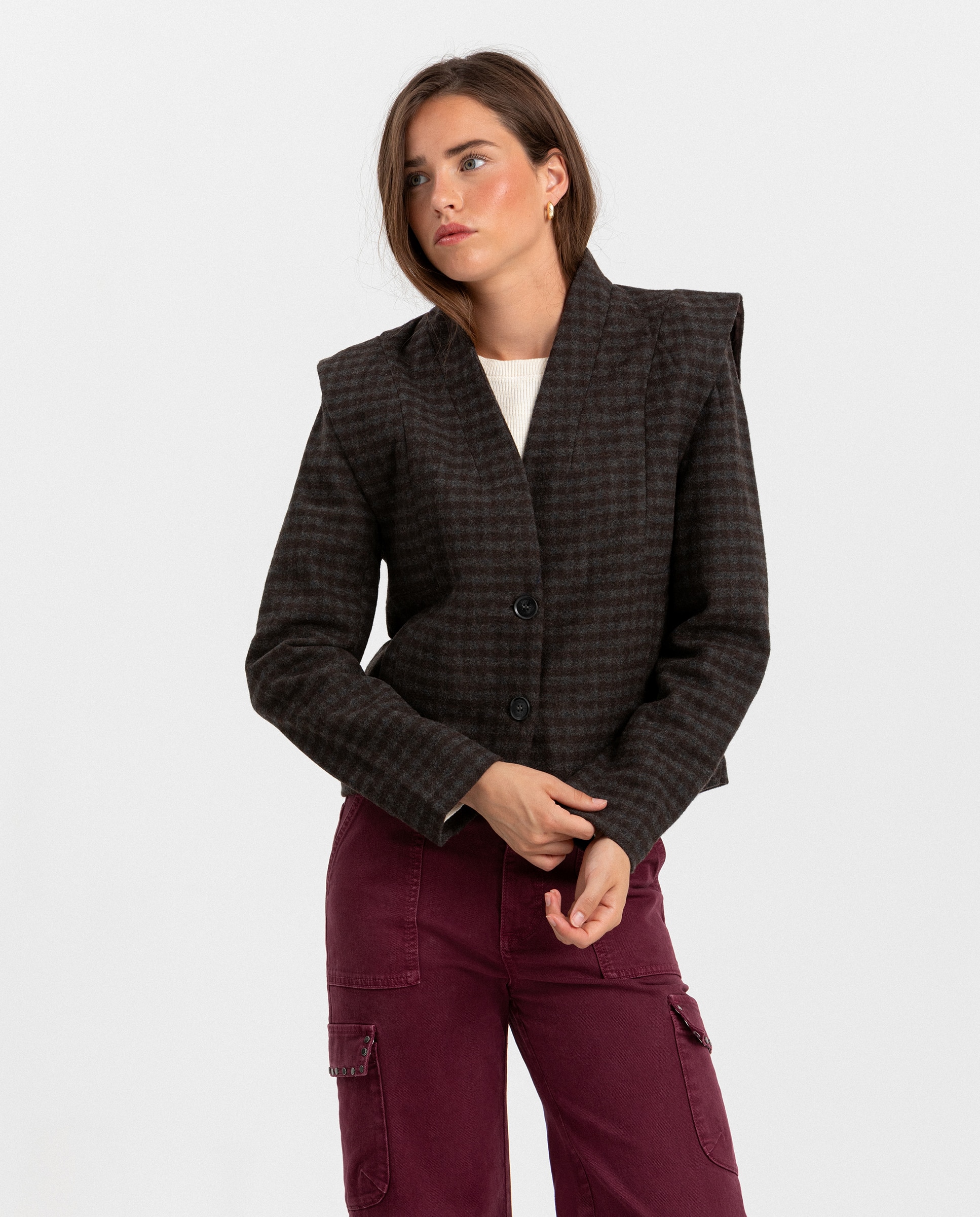 Chaqueta de mujer con hombreras - Noon - Marrón Marrón-3