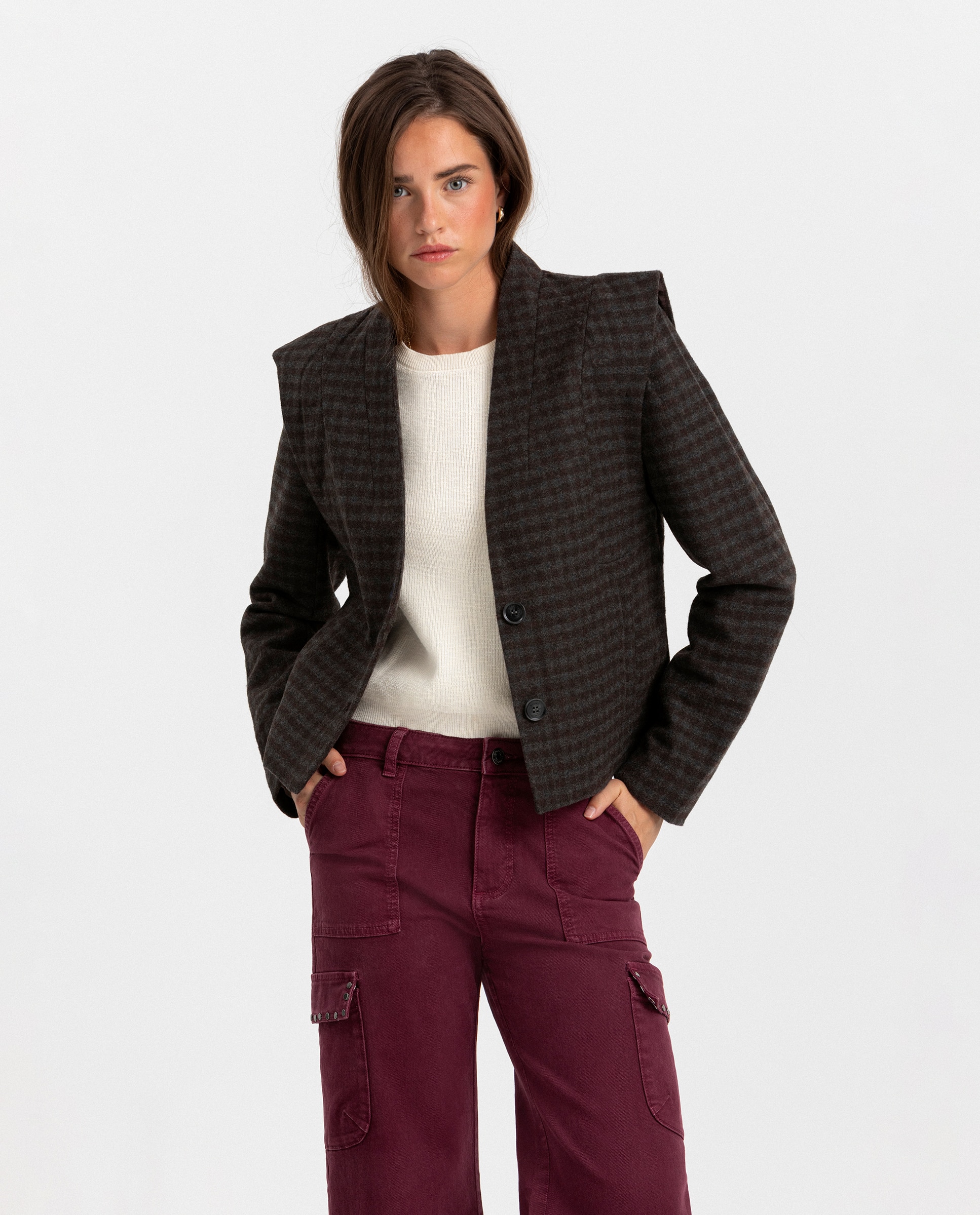 Chaqueta de mujer con hombreras - Noon - Marrón Marrón-4