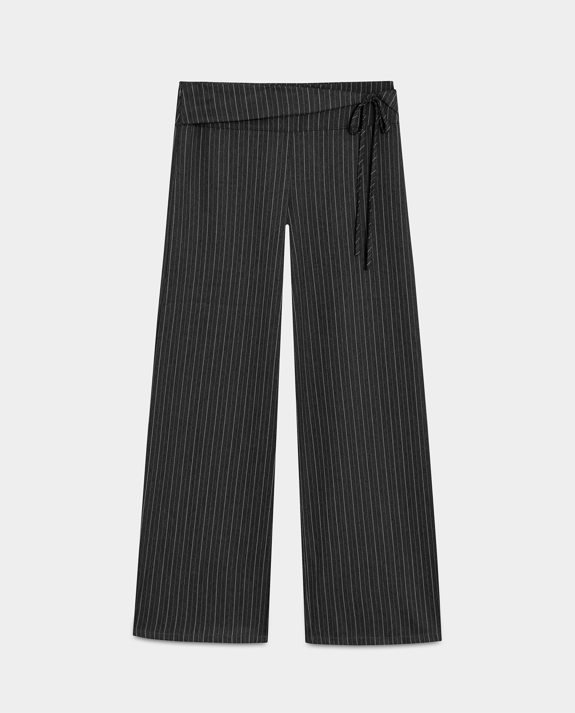 Pantalón a rayas de mujer con lazada - Noon - Gris Gris-5