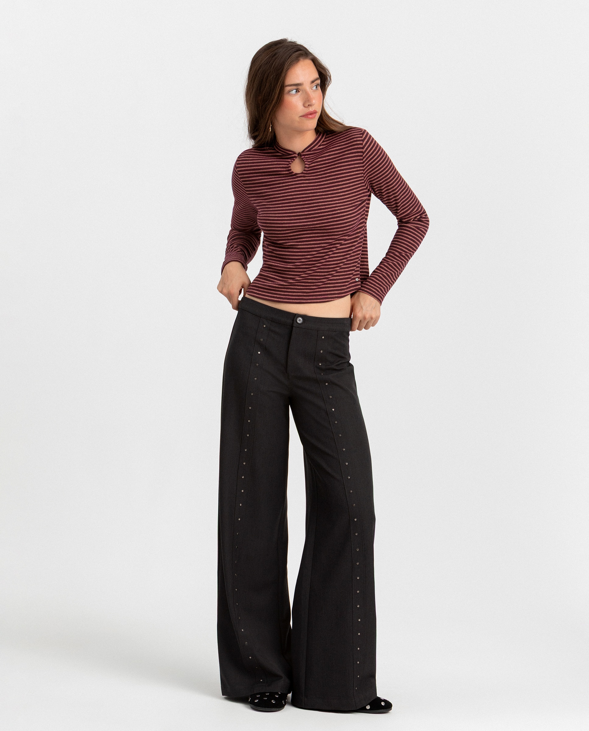 Imagen 0 de Pantalon ancho de tiro bajo de mujer Antracita / Gris