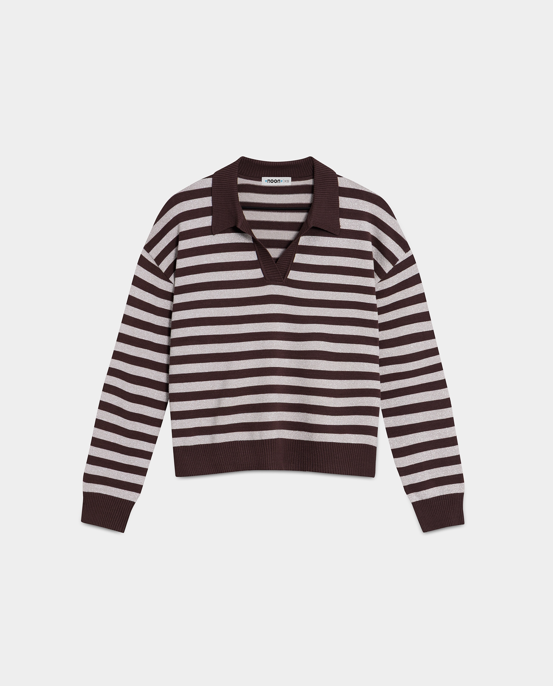 Jersey rayas de mujer con cuello polo - Noon - Marrón Marrón-5