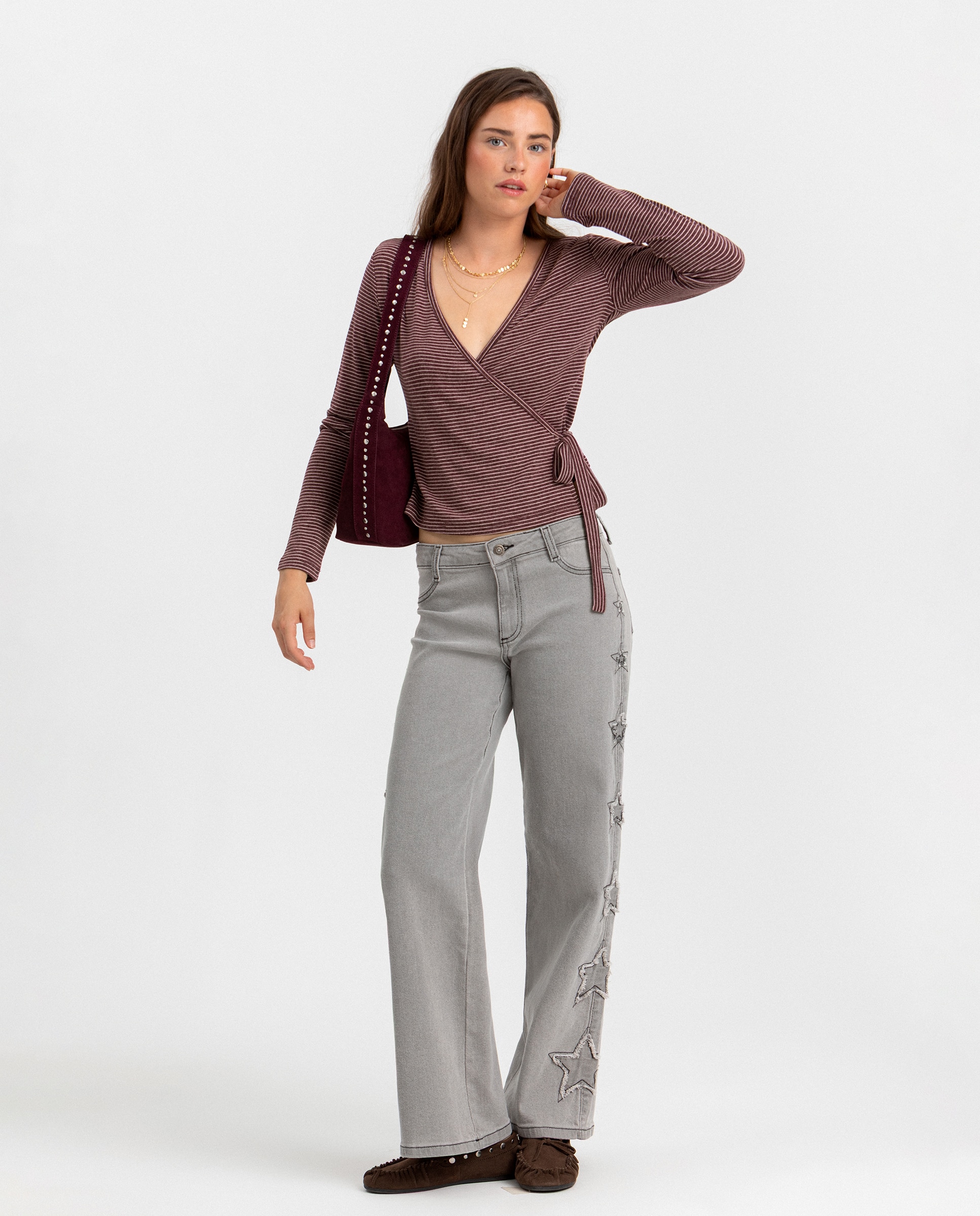 Top cruzado de mujer con lazada - Noon - Burdeos Burdeos-3