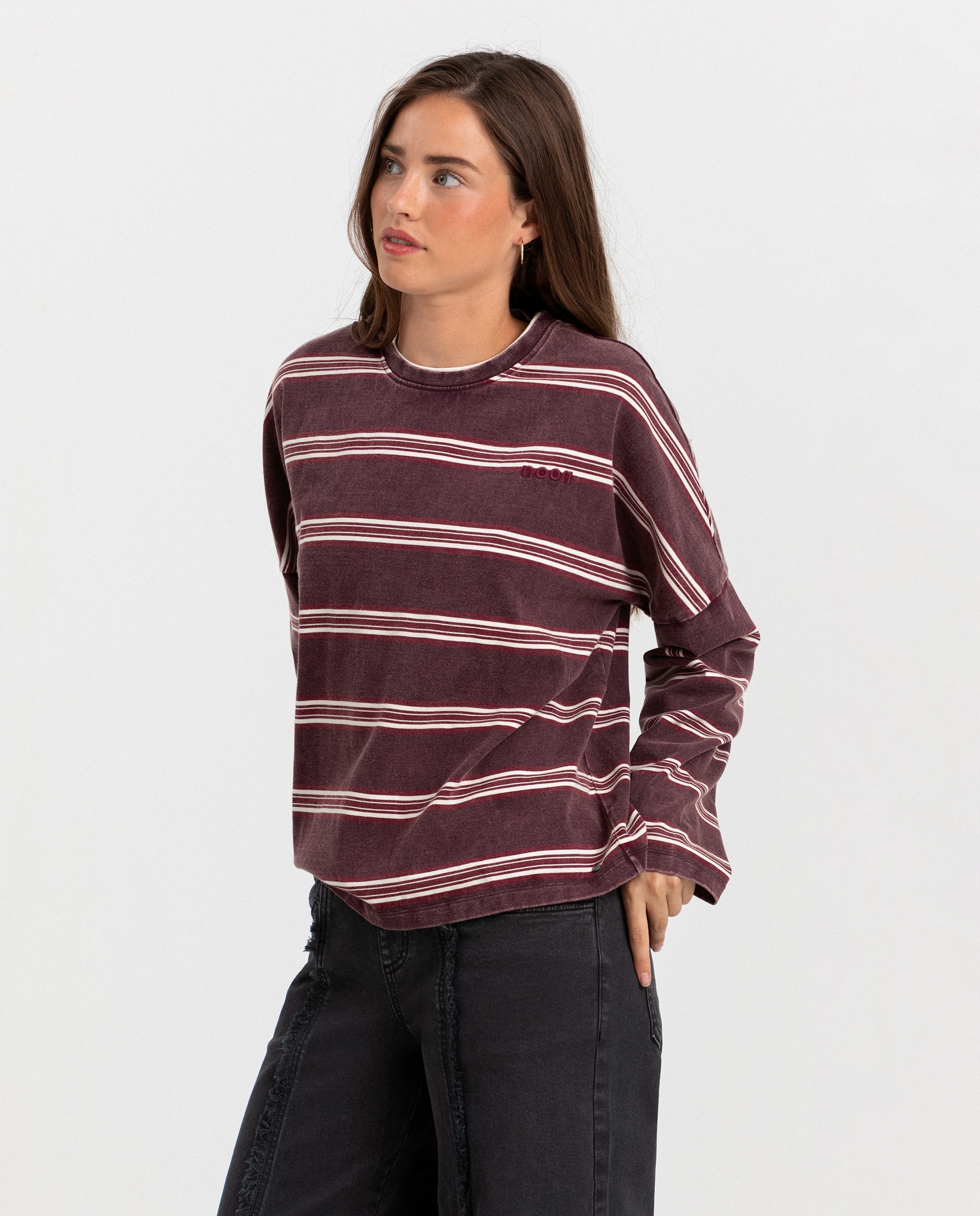 Camiseta de mujer manga larga a rayas - Noon - Burdeos Burdeos-3