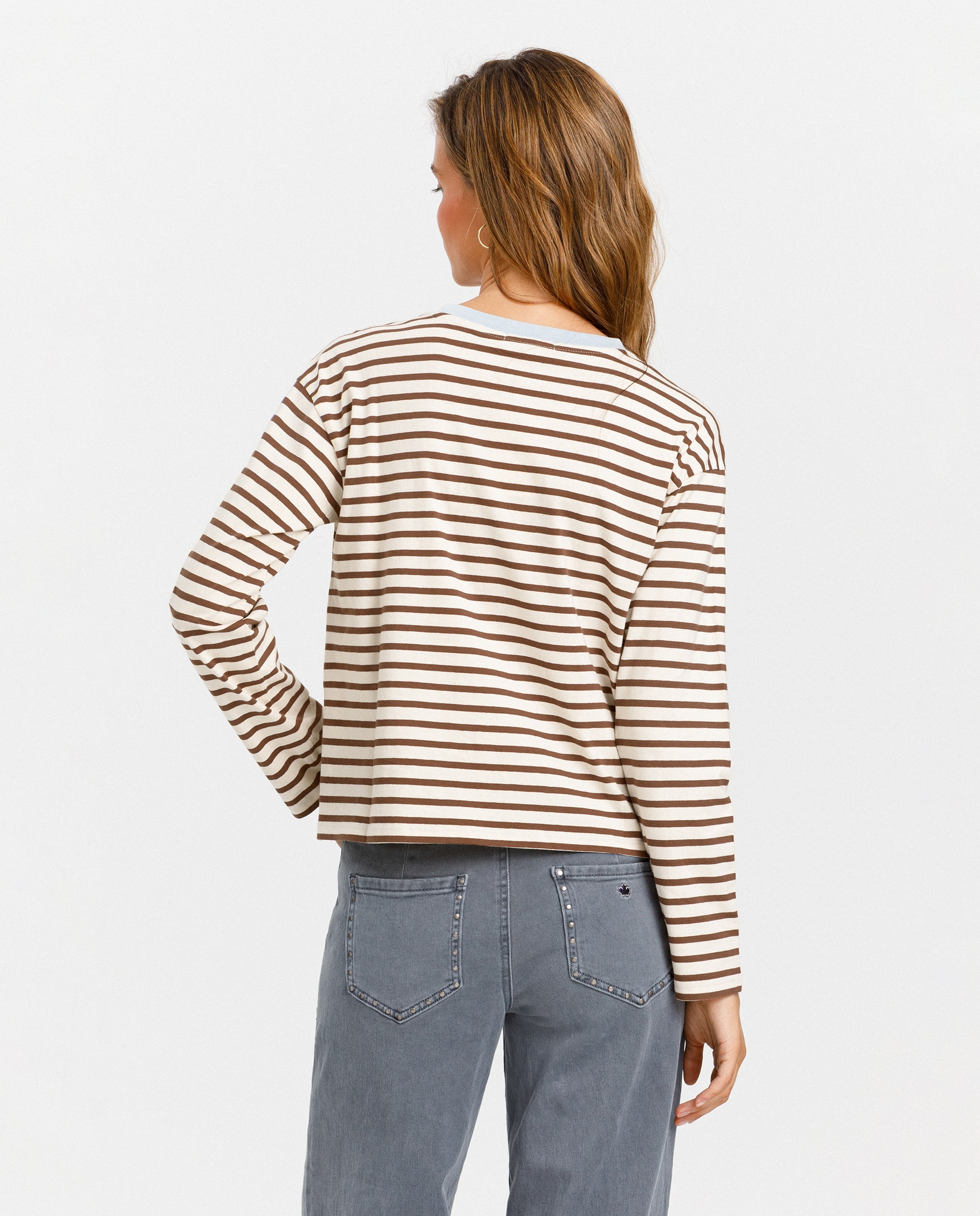 Camiseta de mujer con manga larga y estampado de rayas - Noon - Crudo Crudo-2