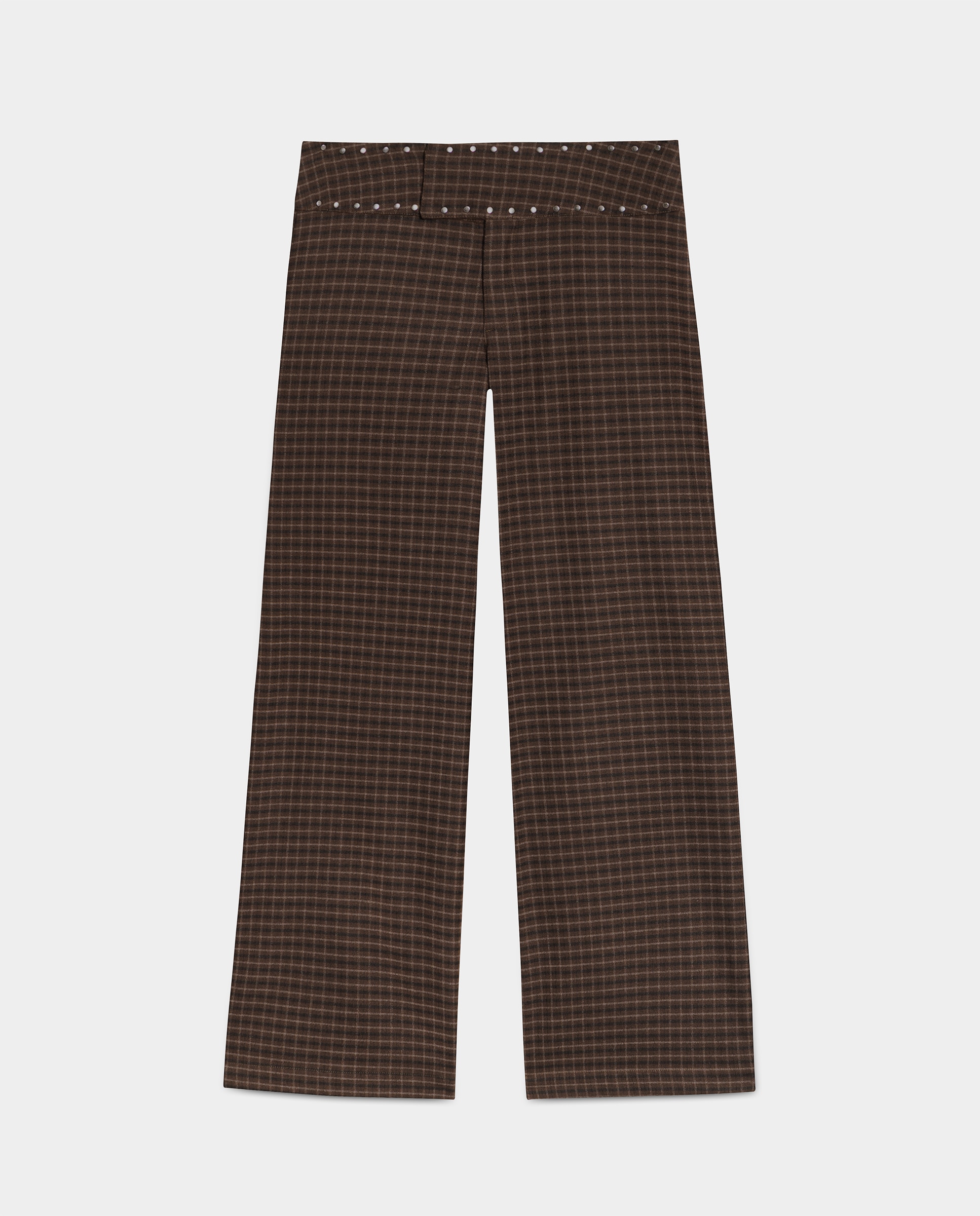 Pantalón ancho de mujer de cuadros - Noon - Marrón Marrón-5