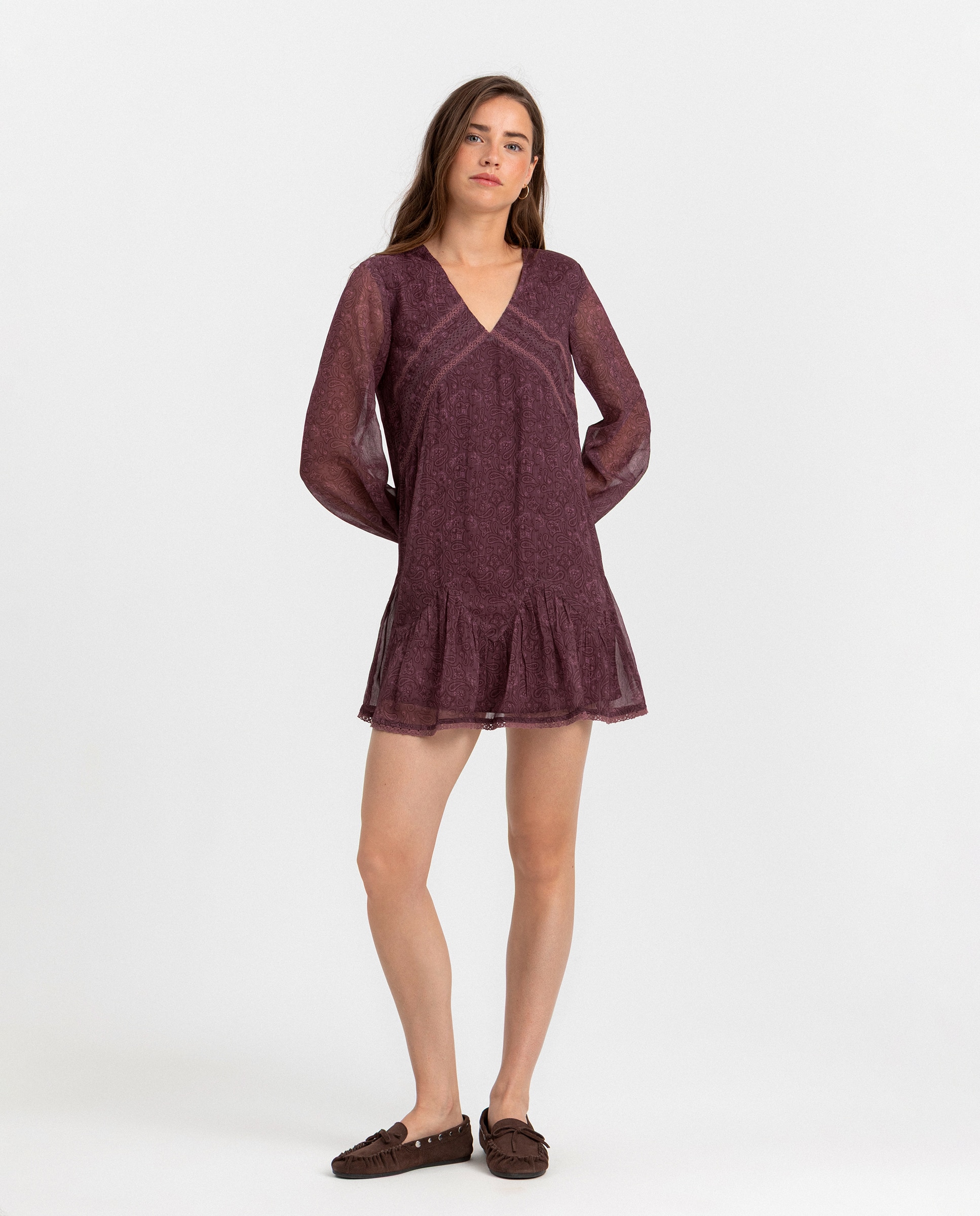 Imagen 0 de Vestido mini estampado tejido entredós Rosa / Azul marino
