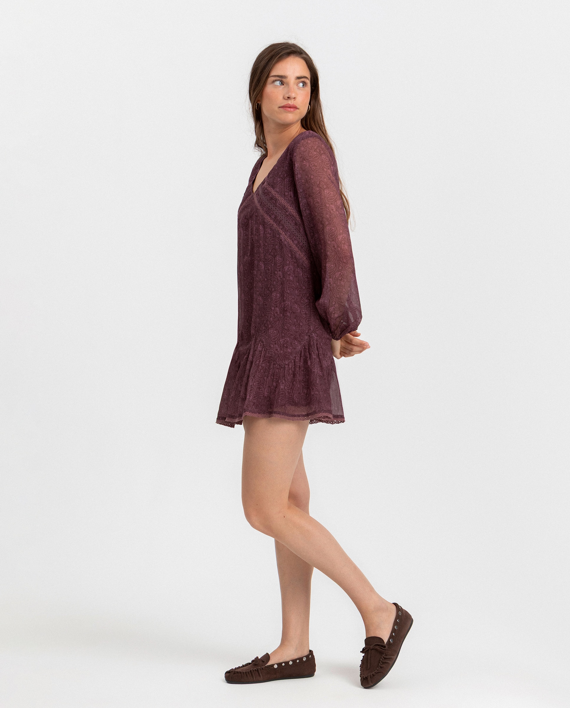 Vestido mini estampado tejido entredós - Noon - Rosa / Azul marino Rosa / Azul marino-3