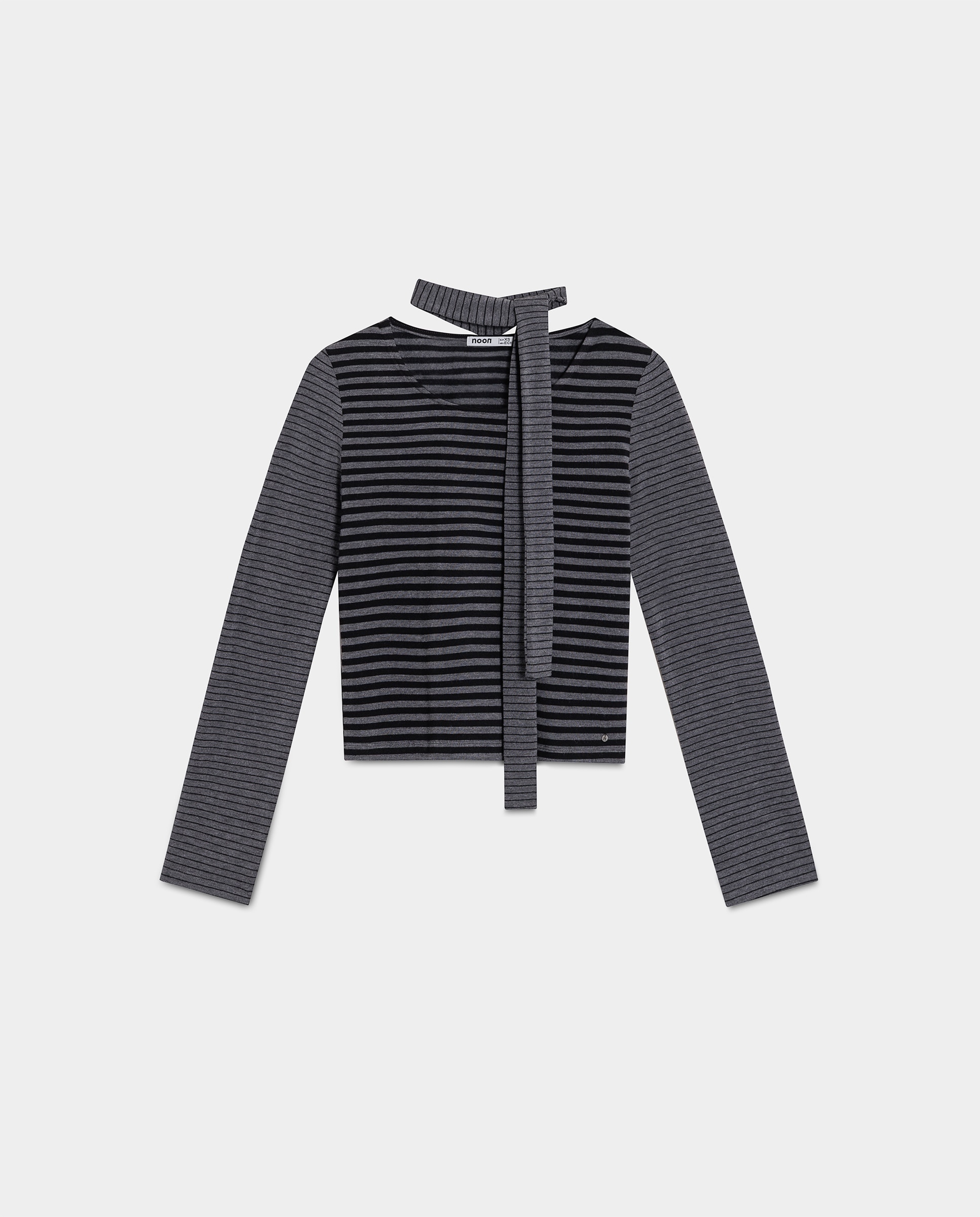 Imagen 5 de Top de mujer de rayas con lazada - Noon - Gris Gris