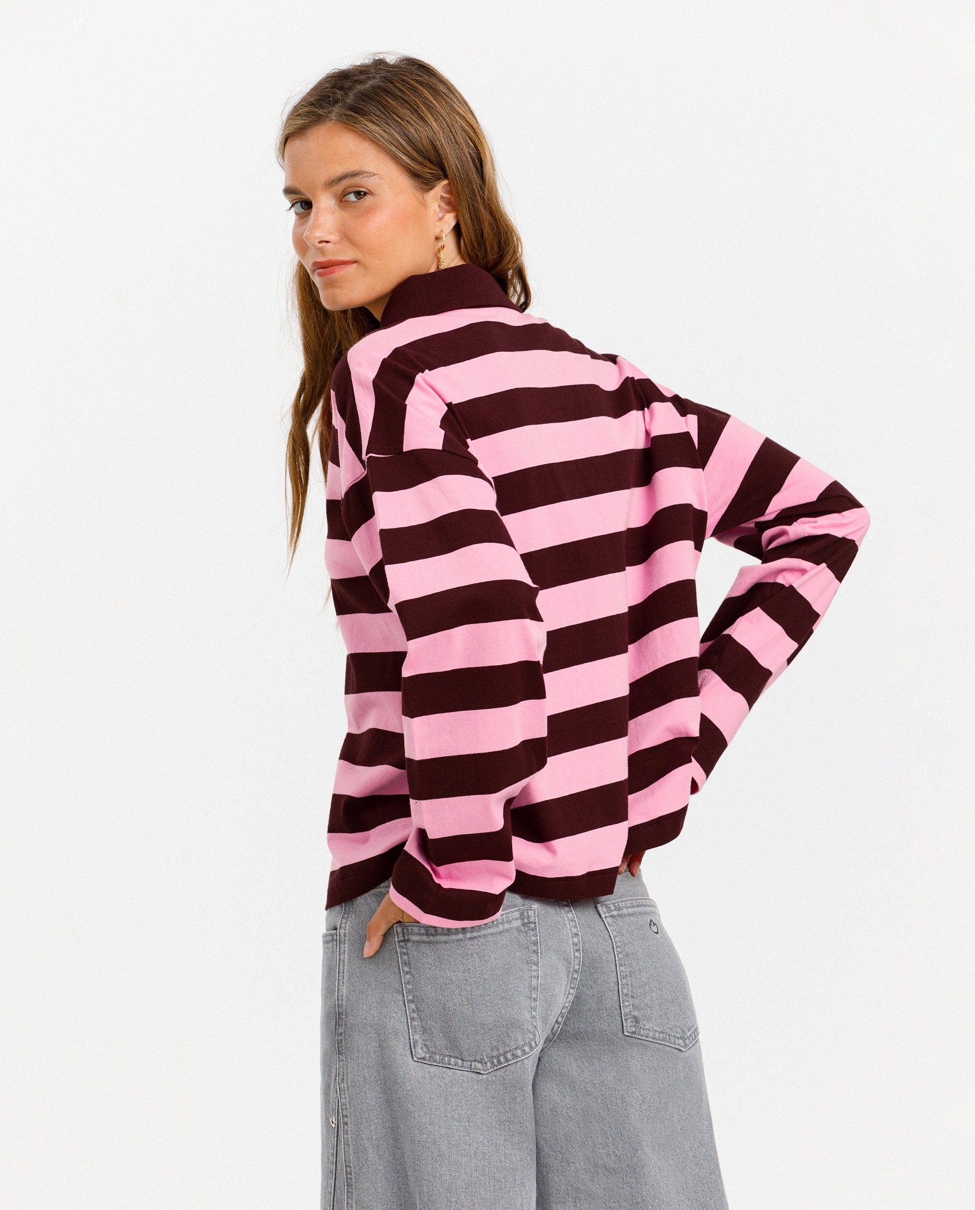Camiseta rayas de mujer cuello polo - Noon - Rosa Rosa-2