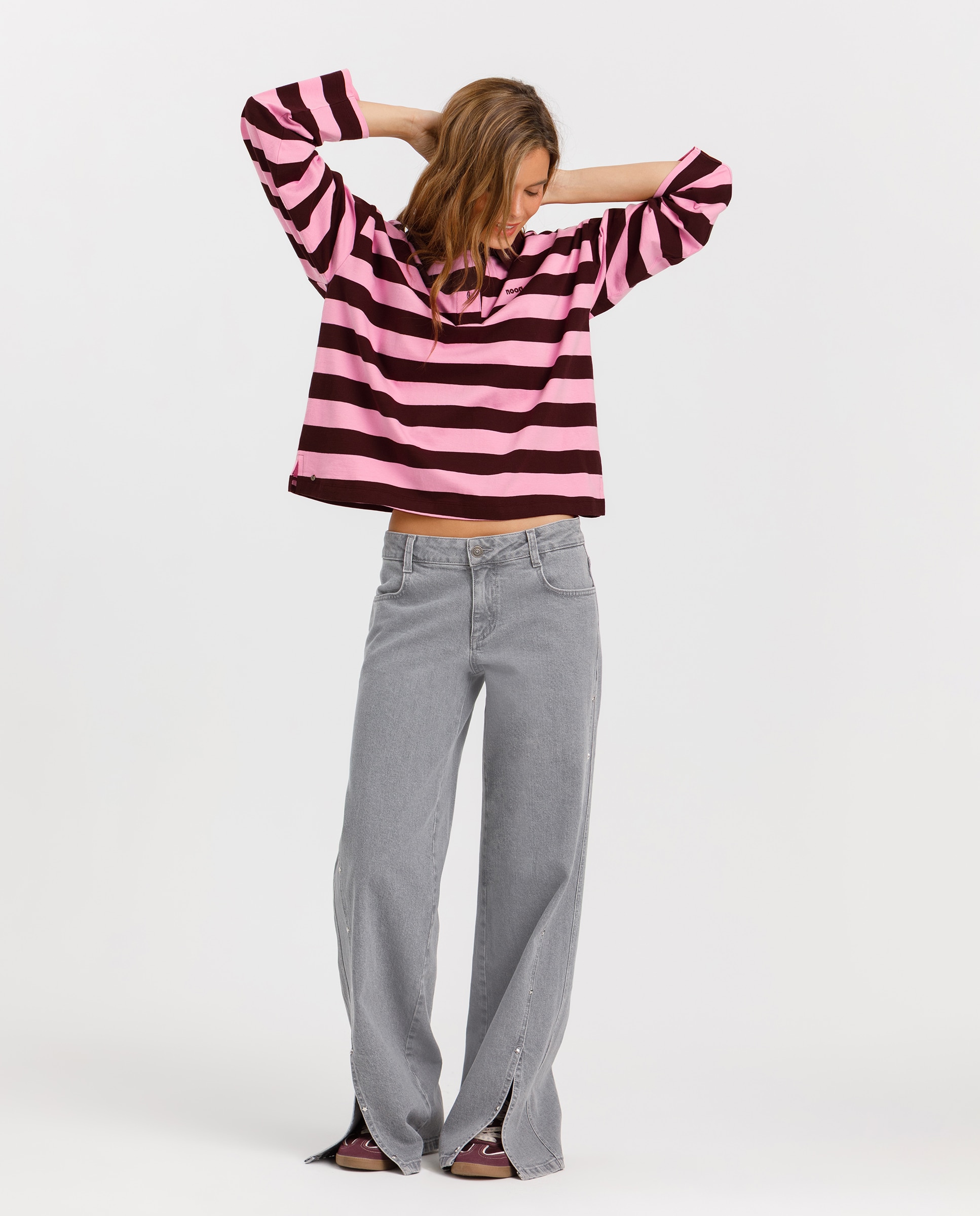 Camiseta rayas de mujer cuello polo - Noon - Rosa Rosa-4