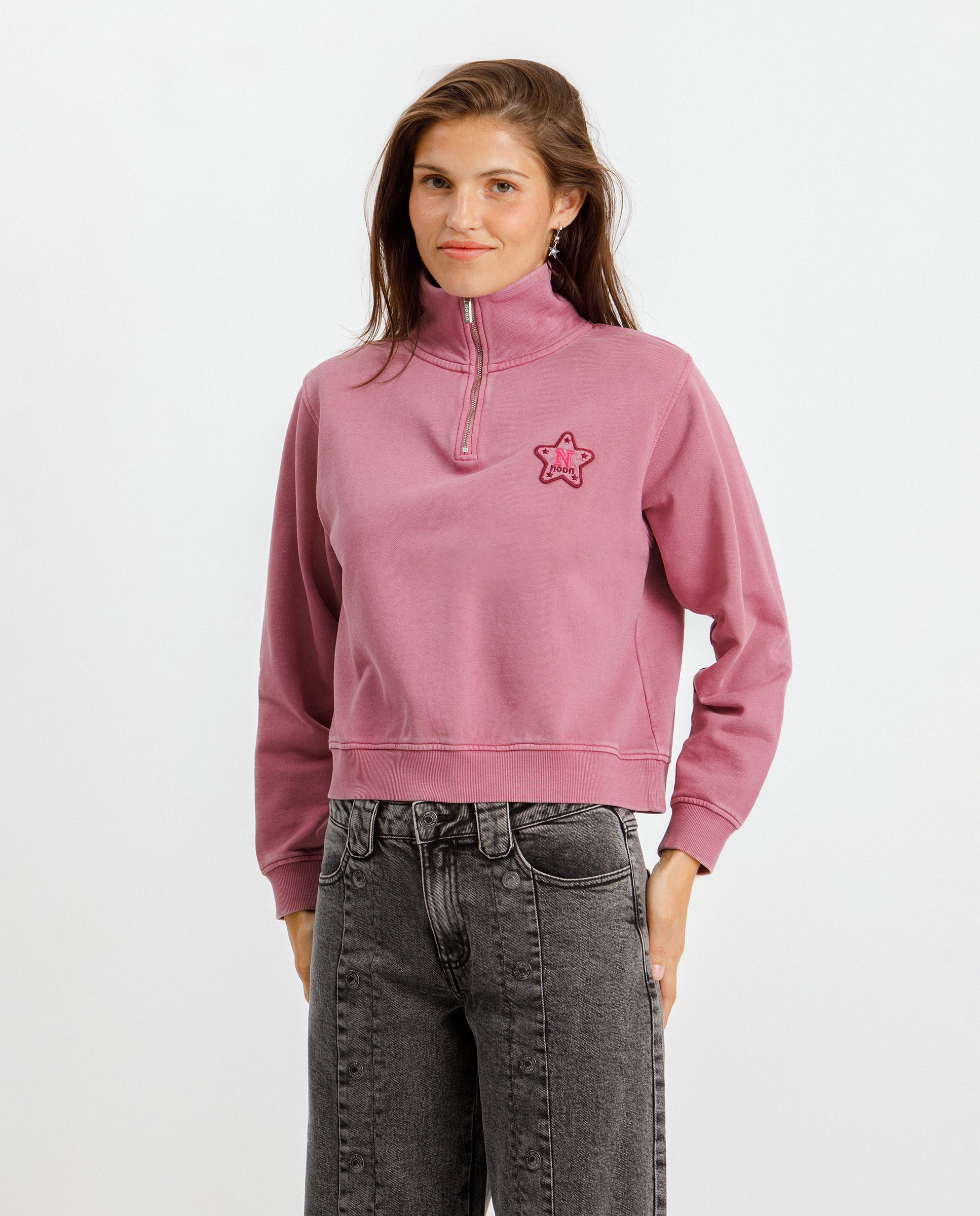 Imagen 1 de Sudadera de mujer cuello polo estampado estrella Rosa claro